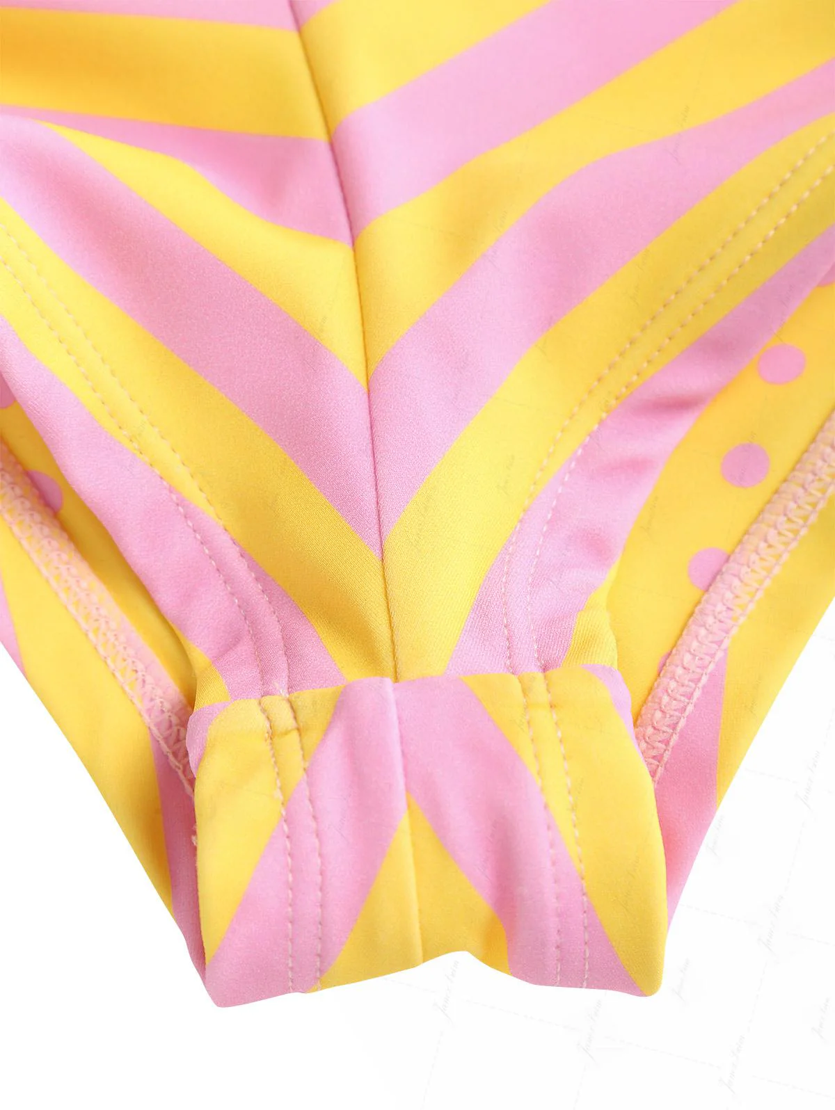 Gelb gestreiftes, gepunktetes, wendbares Triangel-Bikini-Set mit passendem frechem Boyshorts-Oberteil - Image 8
