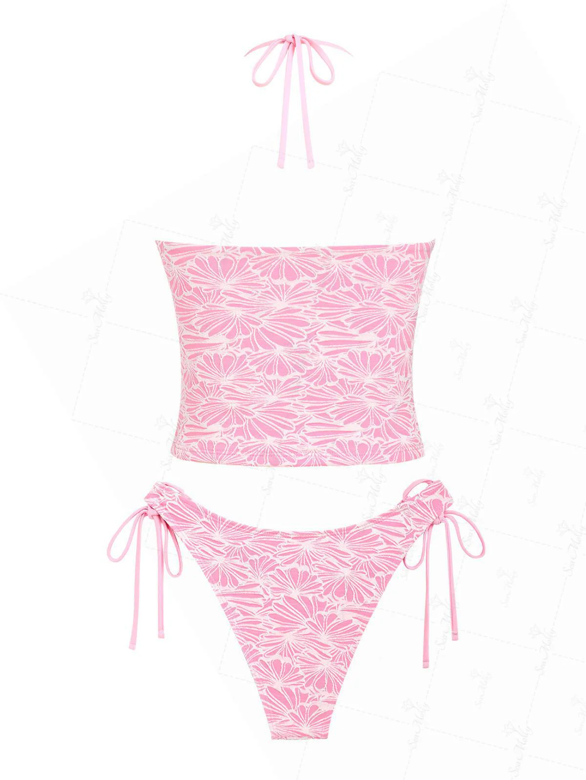 Seamolly – Tankini-Set mit Neckholder und seitlicher Schnürung und floralem Jacquard-Muster - Image 4