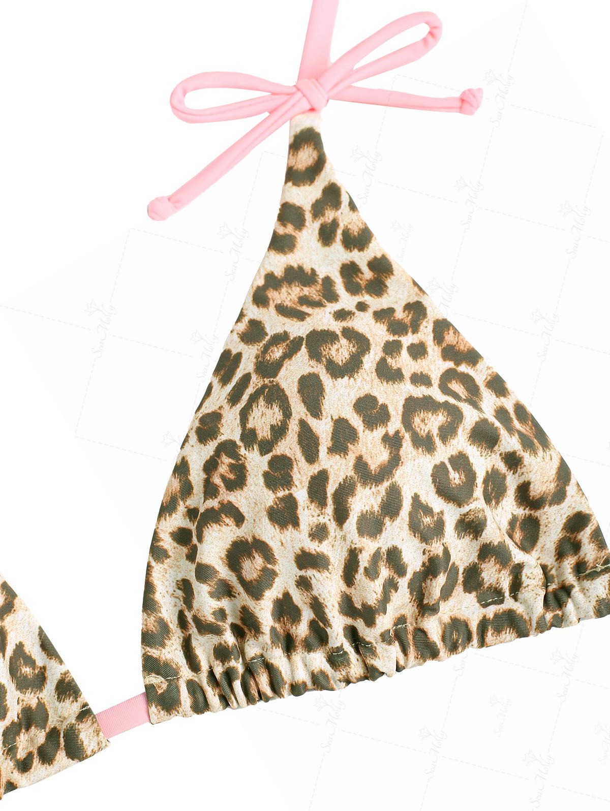 Seamolly Bikini-Set mit Leopardenmuster, kontrastierender Schleife, Neckholder und Triangel-Bikini mit seitlicher Schnürung - Image 4