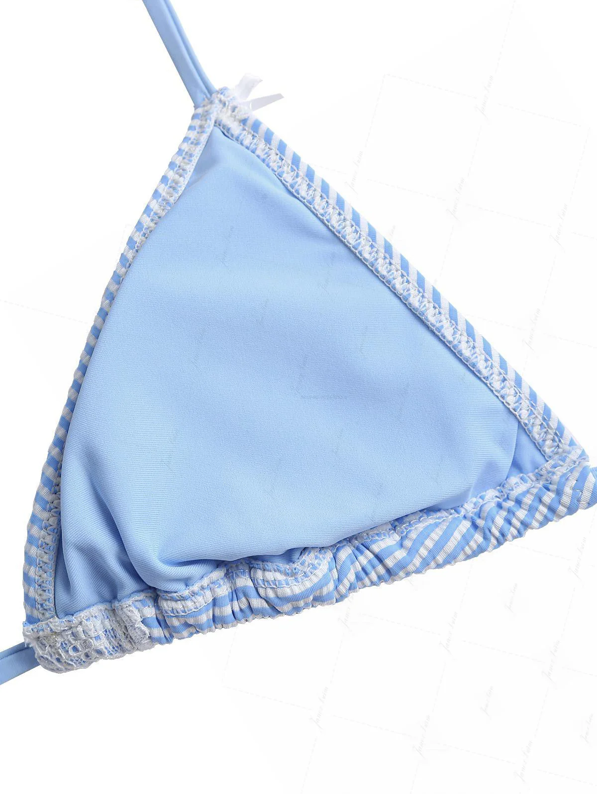 Light Blue Striped Lace Bowknot Halter Triangle Top & Cheeky Brazilian Bottom Bikini Set - Image 13
