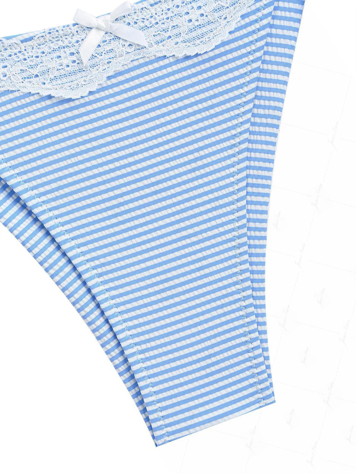 Light Blue Striped Lace Bowknot Halter Triangle Top & Cheeky Brazilian Bottom Bikini Set - Image 14