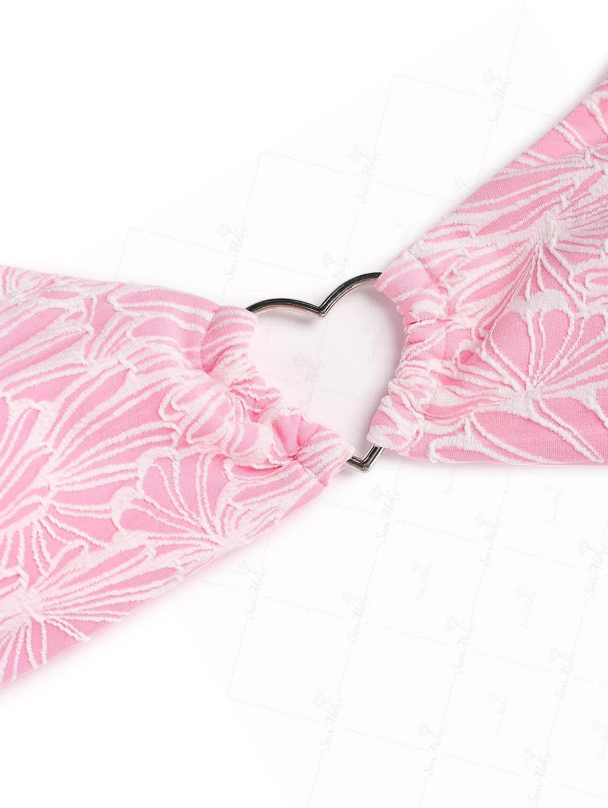 Seamolly Neckholder-Bikini-Set mit floralem Jacquardmuster und herzförmigem Metalldekor - Image 3