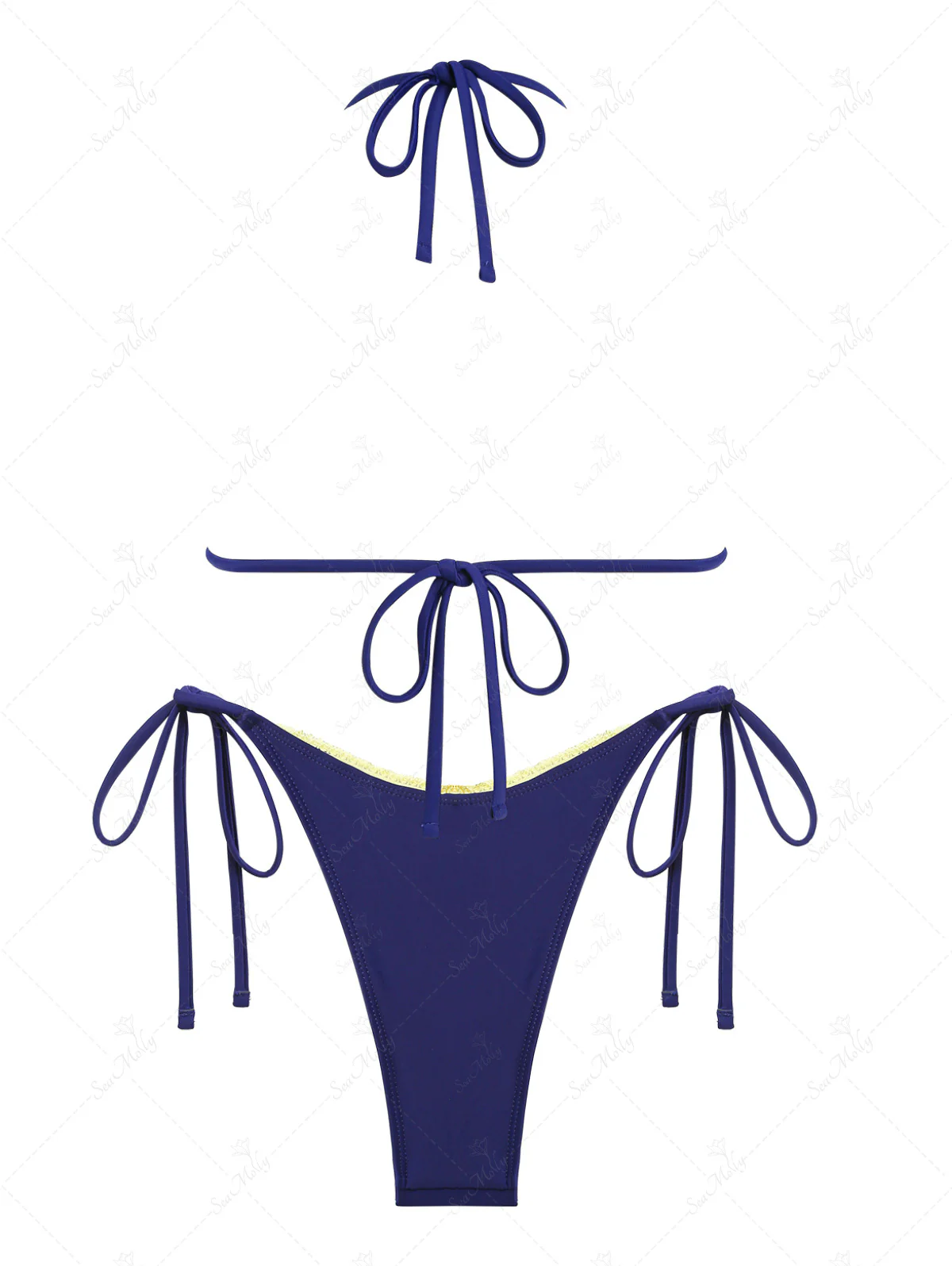 Seamolly Picot Trim Bow Decor Neckholder Tie Triangle String Bikini Set - Image 8