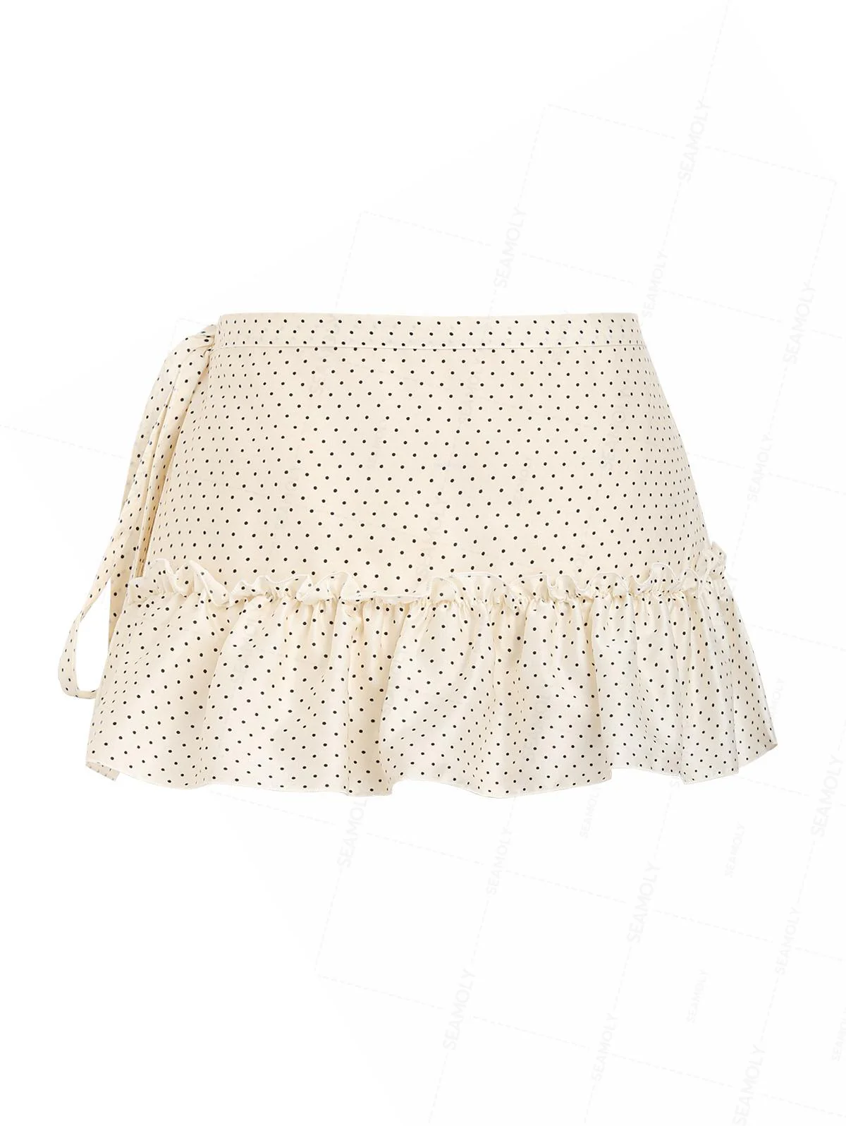 Polka Dot Print Frilled Ruffles Sarong Mini Cover Up Skirt - Image 2