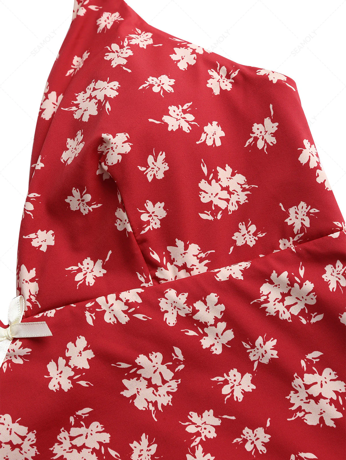 Rotes florales Neckholder-Bikini-Tankini-Oberteil mit Schleife – Hawaii-Stil - Image 10