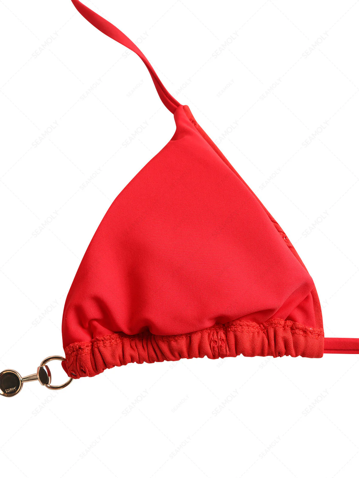 Rotes Neckholder-Triangel-Bikinioberteil aus recyceltem Jacquardstoff mit Kunstperlen - Image 9