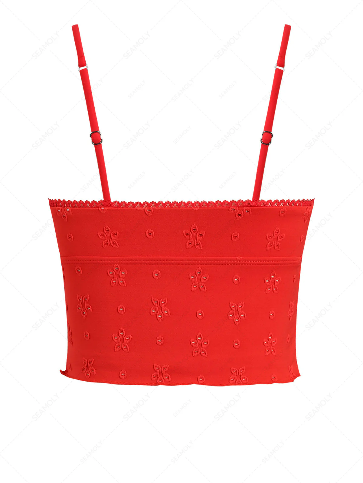 Rotes Bikini-Tankini-Oberteil aus recyceltem Stoff mit Jacquard-Spitze und Schleife - Image 6