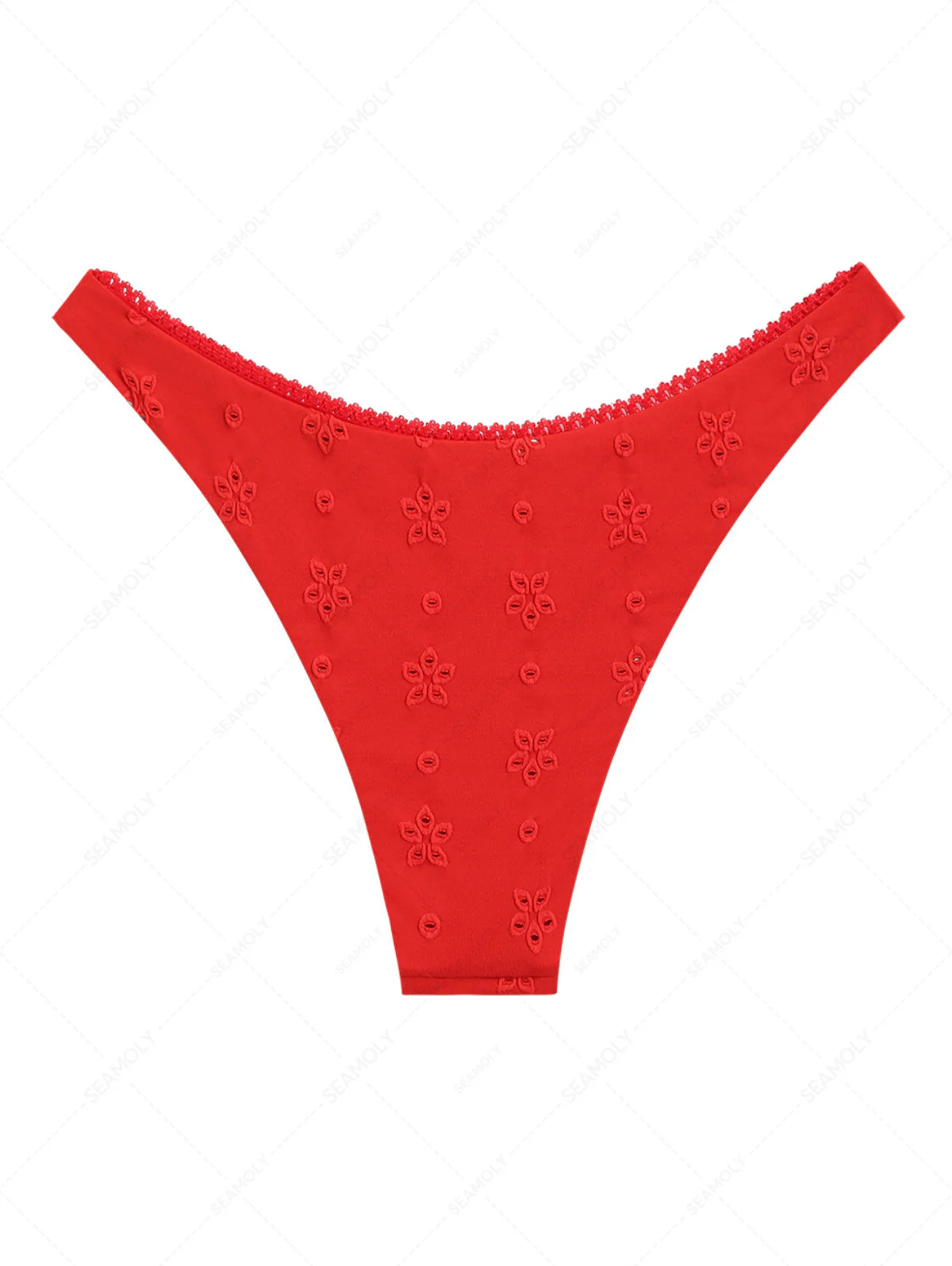 Rotes, freches Bikinihöschen aus recyceltem Jacquard-Spitzenstoff mit Schleife - Image 6