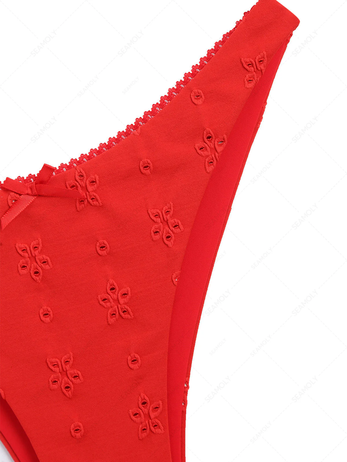 Rotes, freches Bikinihöschen aus recyceltem Jacquard-Spitzenstoff mit Schleife - Image 8