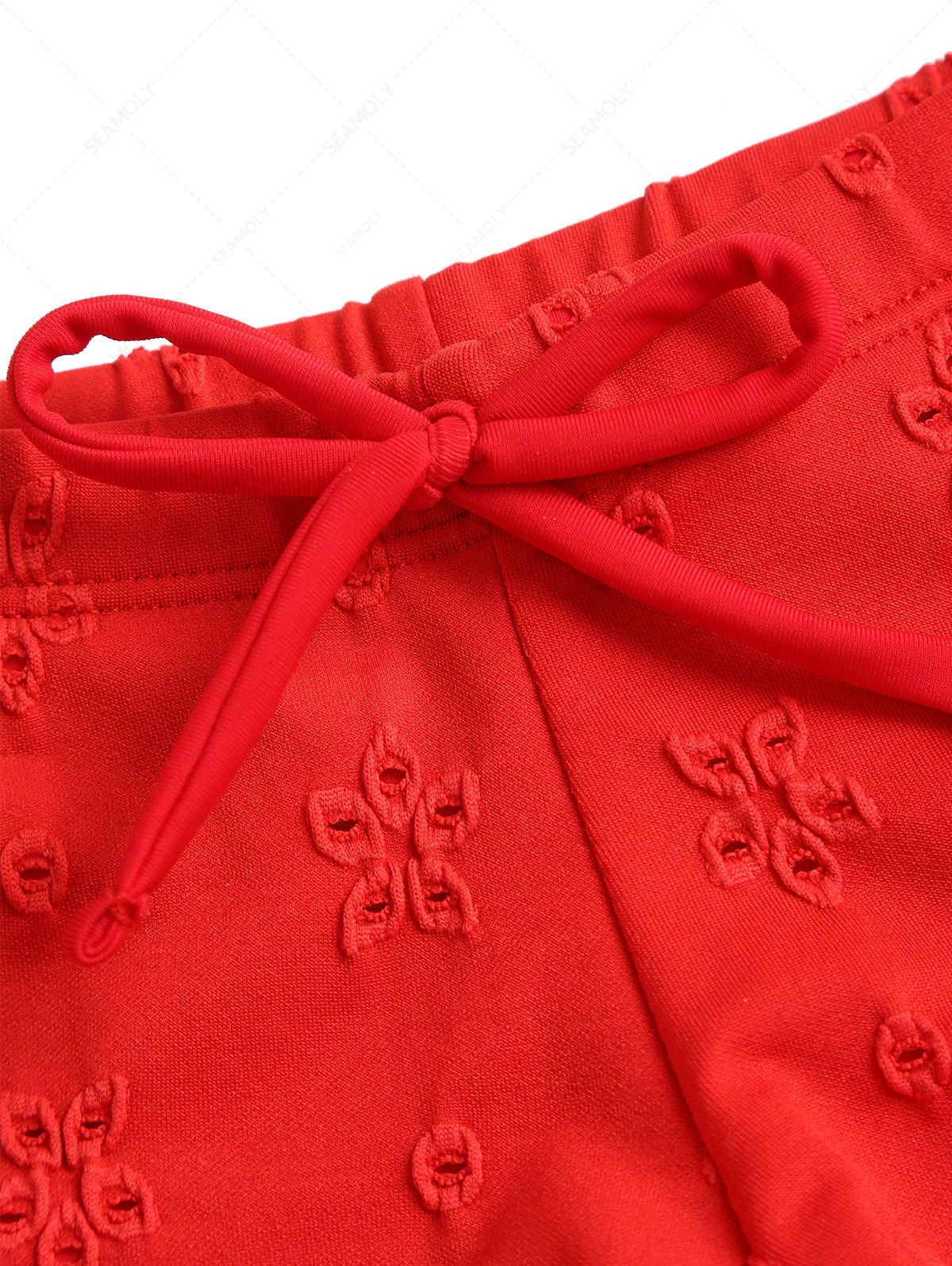 Rote Bikinihose aus recyceltem Jacquard-Stoff mit niedrigem Bund, freche Badeshorts - Image 8