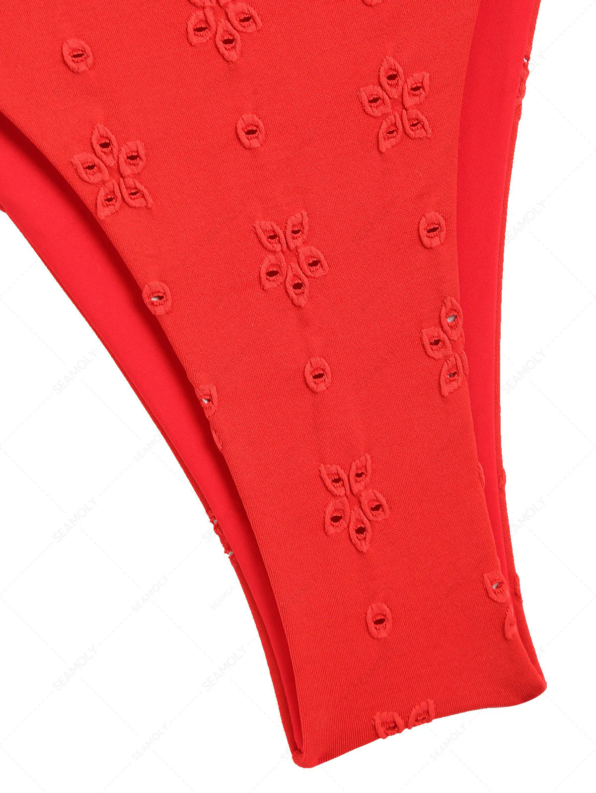 Rotes, freches Bikinihöschen aus recyceltem Jacquardstoff mit seitlicher Schnürung - Image 11