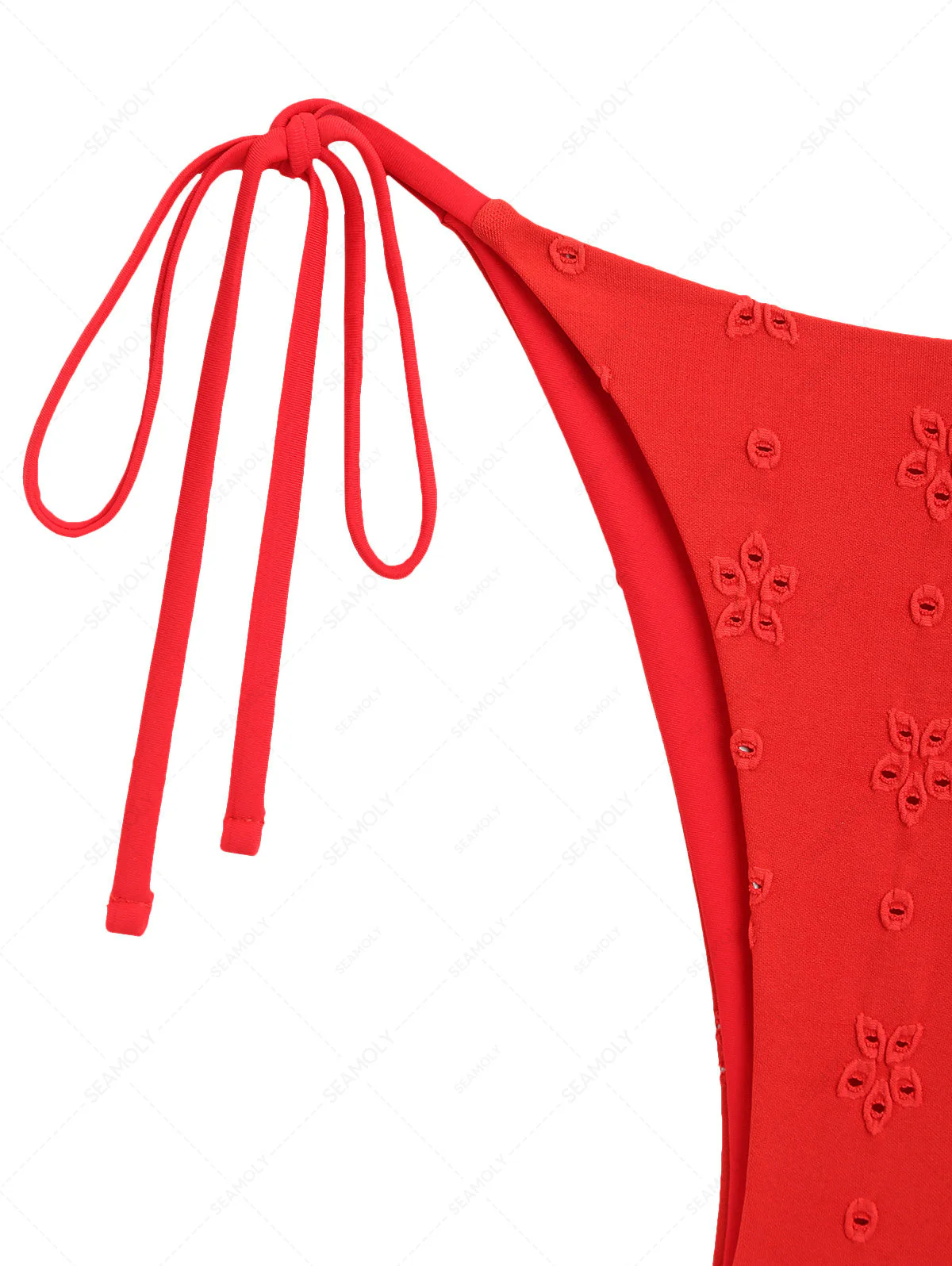 Rotes, freches Bikinihöschen aus recyceltem Jacquardstoff mit seitlicher Schnürung - Image 12