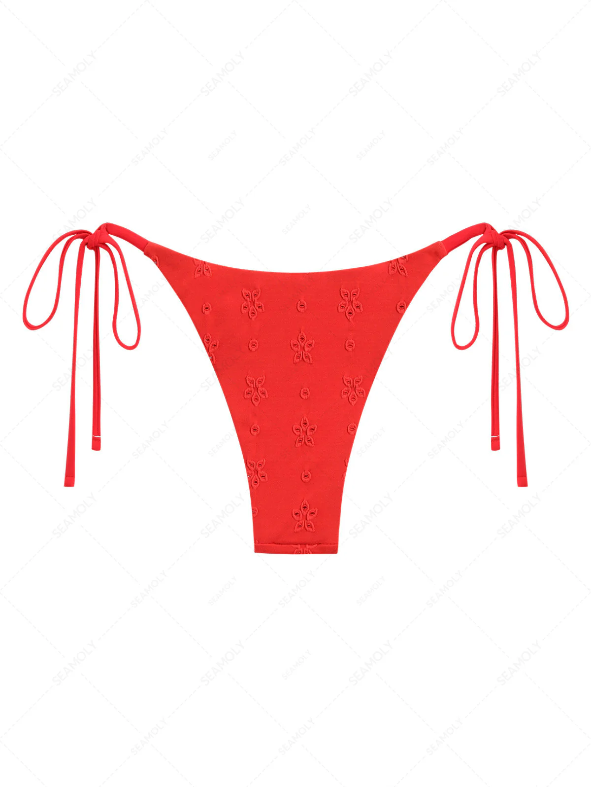 Rotes, freches Bikinihöschen aus recyceltem Jacquardstoff mit seitlicher Schnürung - Image 3