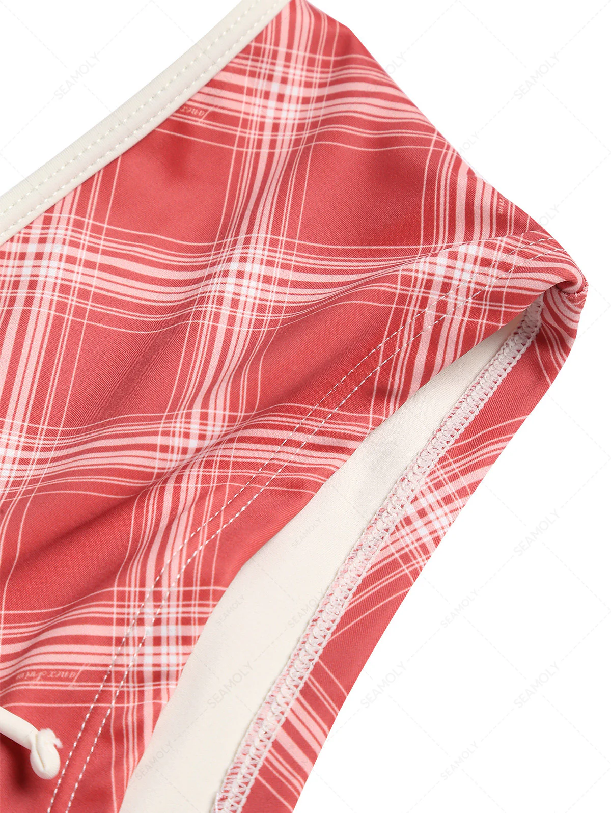 Rotes Vintage-Karo-Bikinihöschen mit Schleife, niedrigem Bund, frecher Bade-Boyshorts - Image 12