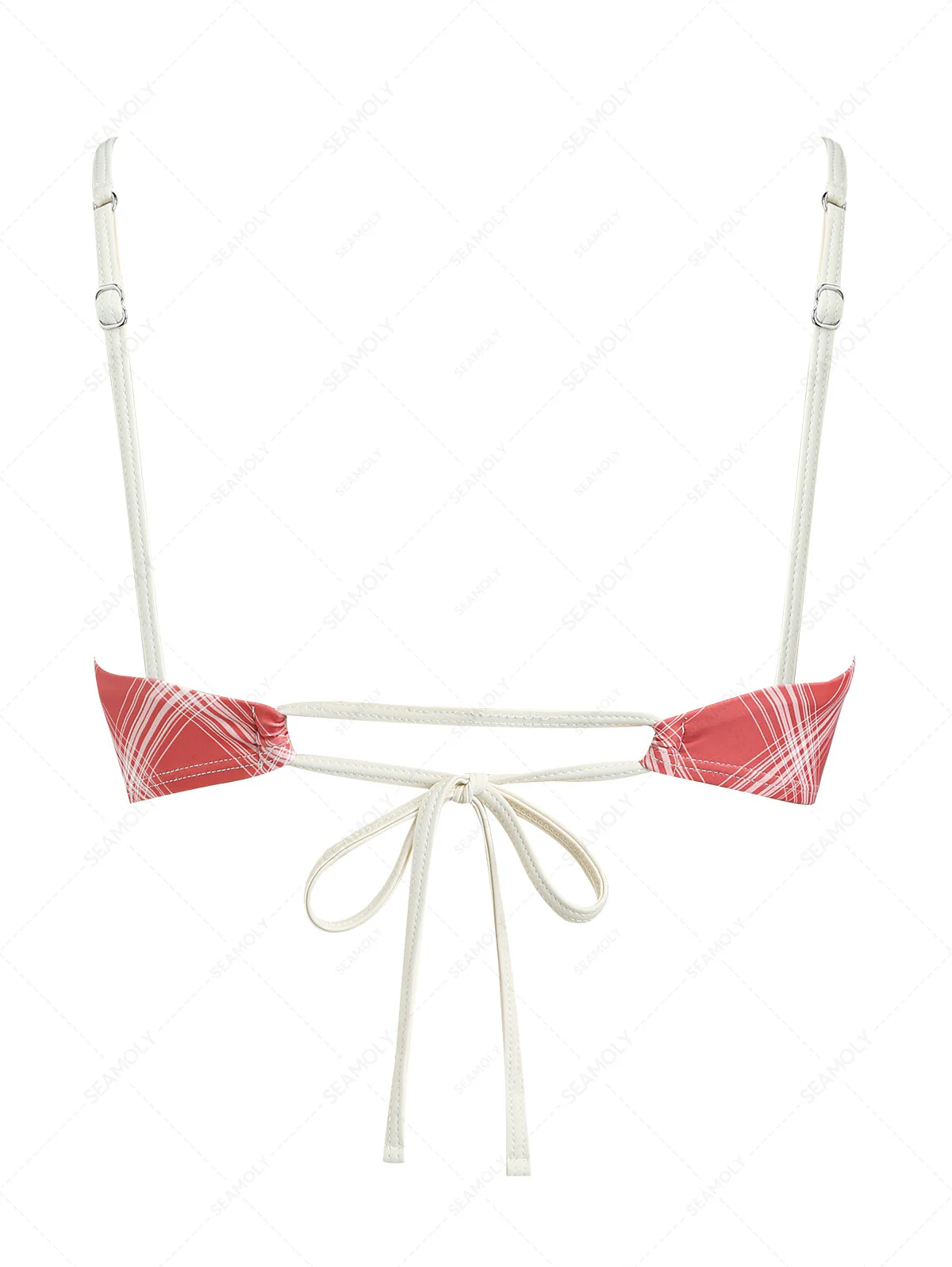 Rotes Vintage-Bikinioberteil mit Karomuster, Rüschen und Schleife - Image 8