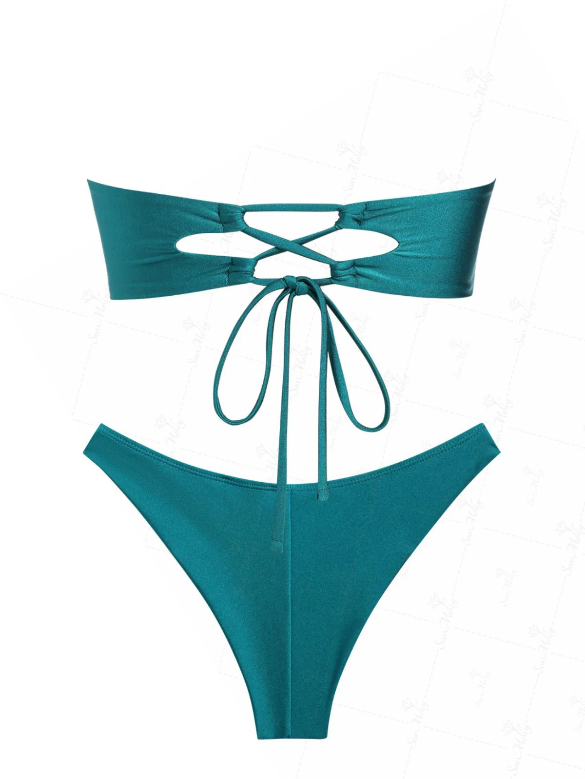Seamolly Vintage Bikini-Set mit gerafftem U-Ring-Bandeau-Top und frechem brasilianischem Höschen - Image 4