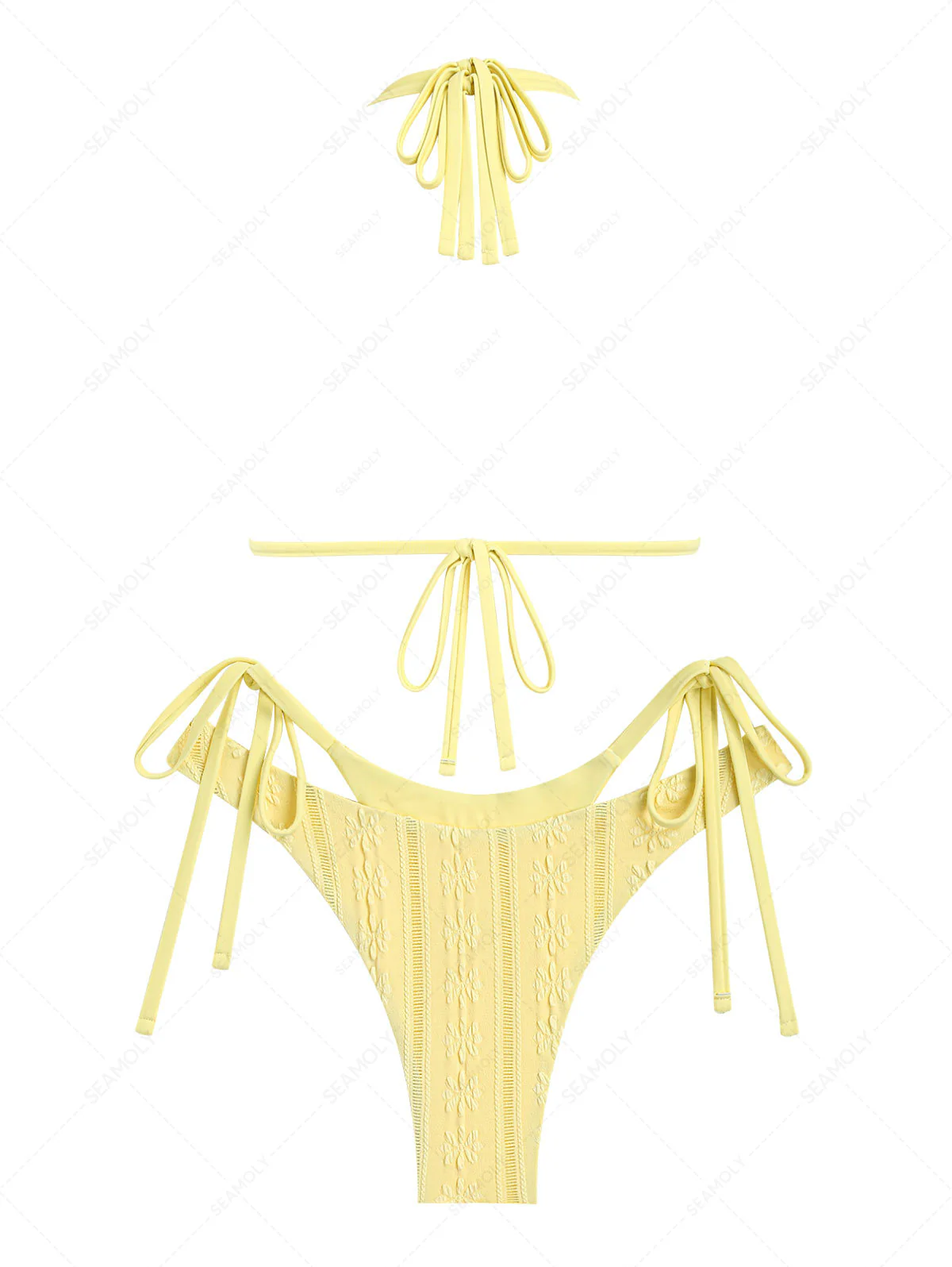 Seamolly 3 Piece Floral Jacquard Textured O Ring Double Layer Cheeky Boyshort Bikini Set - Image 3