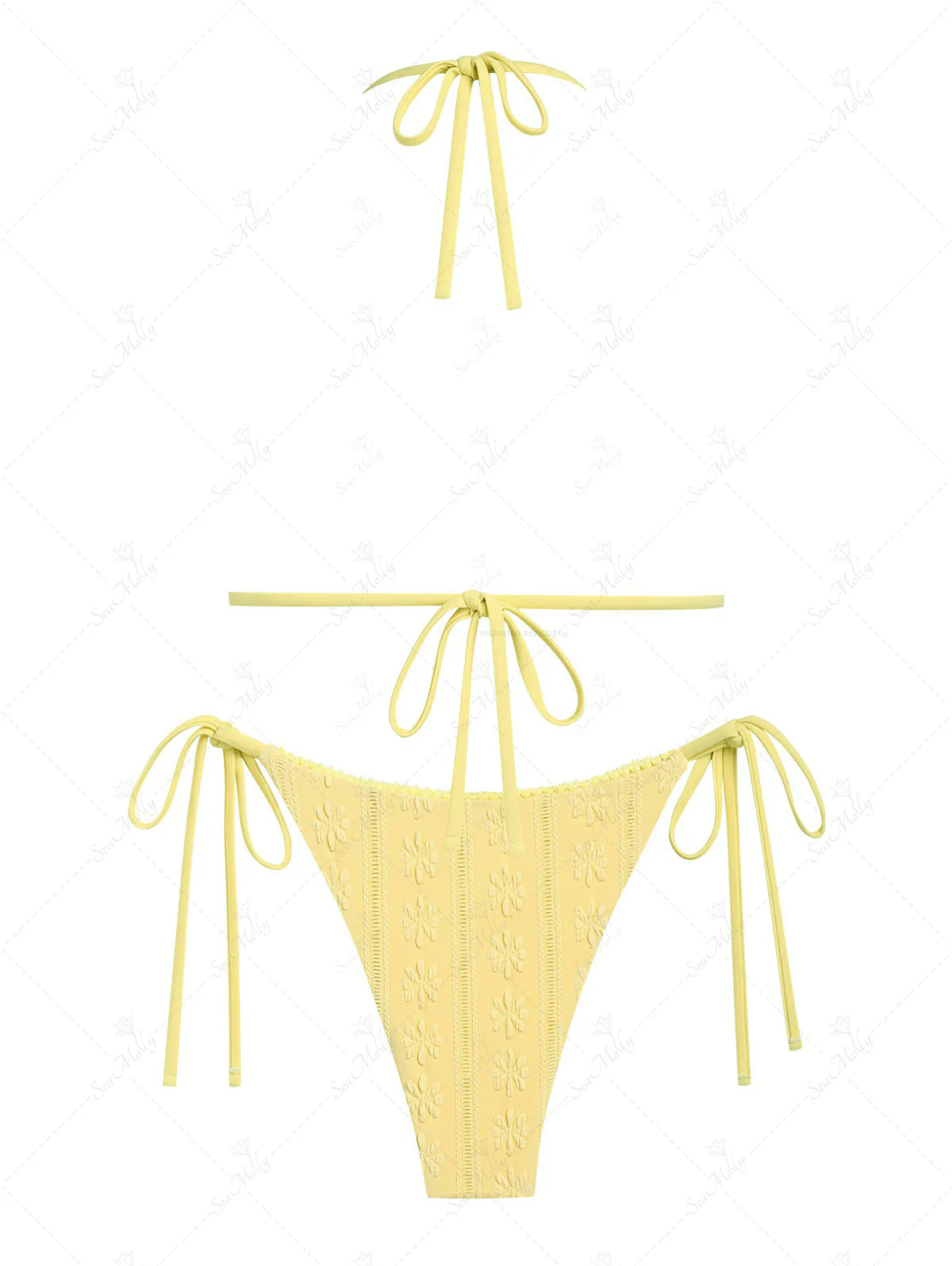 Seamolly 3 Piece Floral Jacquard Textured Triangle Cheeky Boyshort Bikini Set - Image 4