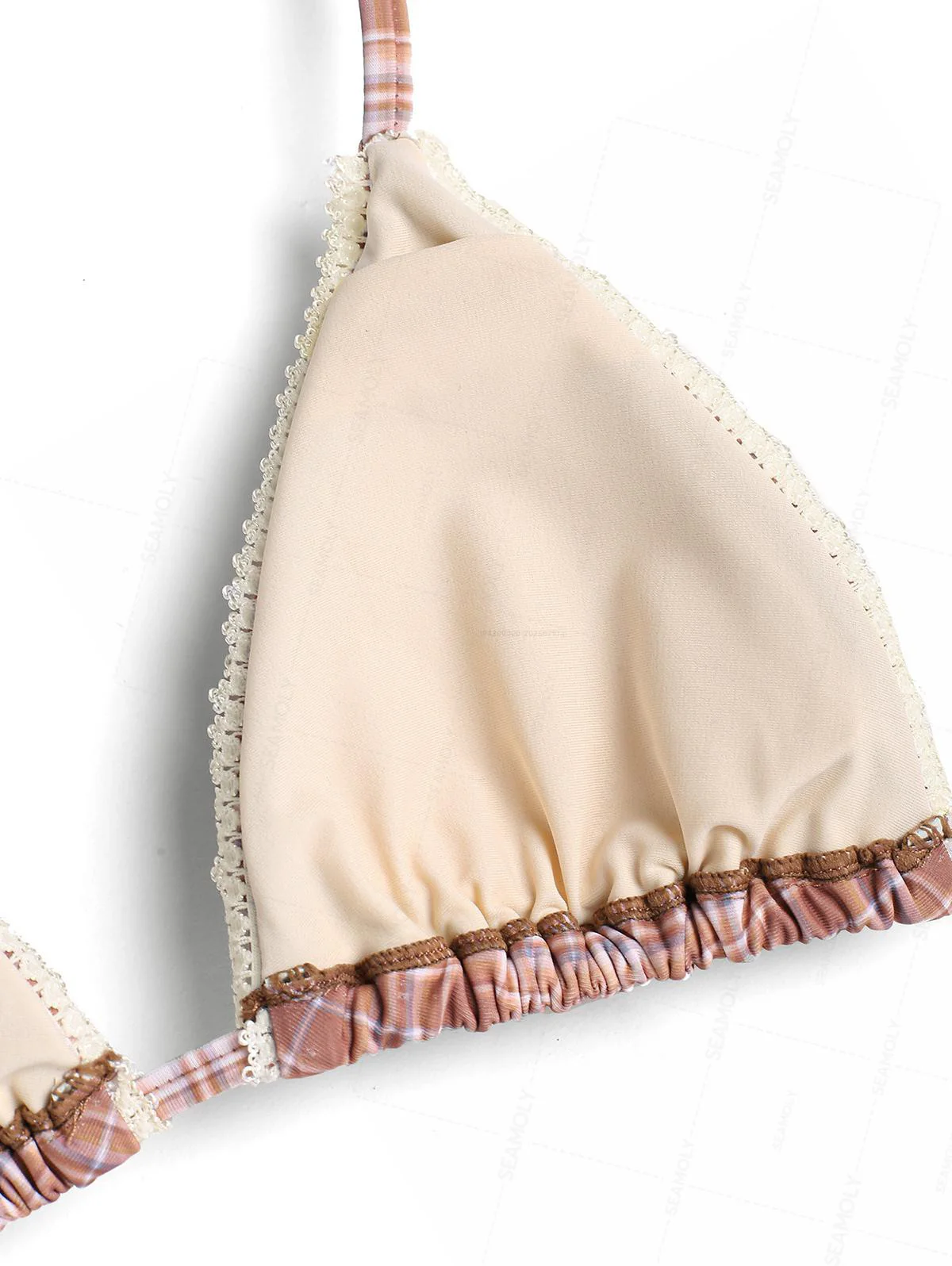 Seamolly Gingham-Bikini-Set mit Spitzenbesatz, Schleife, Dekor, Neckholder, Dreieck, seitlich gebunden - Image 12
