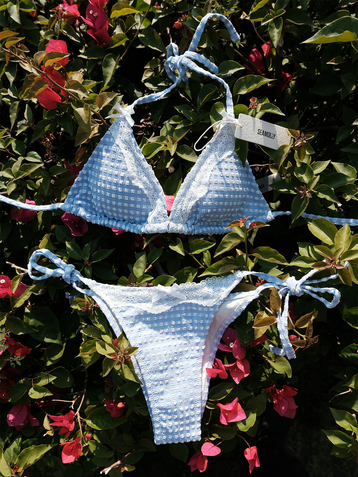 Seamolly Bikini-Set mit Vichy-Karo, strukturierter Spitze, Schleife, Neckholder, Dreiecksbindemöglichkeiten und seitlichen Bändern - Image 4