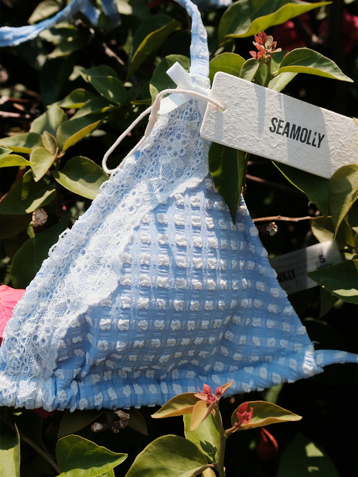 Seamolly Bikini-Set mit Vichy-Karo, strukturierter Spitze, Schleife, Neckholder, Dreiecksbindemöglichkeiten und seitlichen Bändern - Image 5