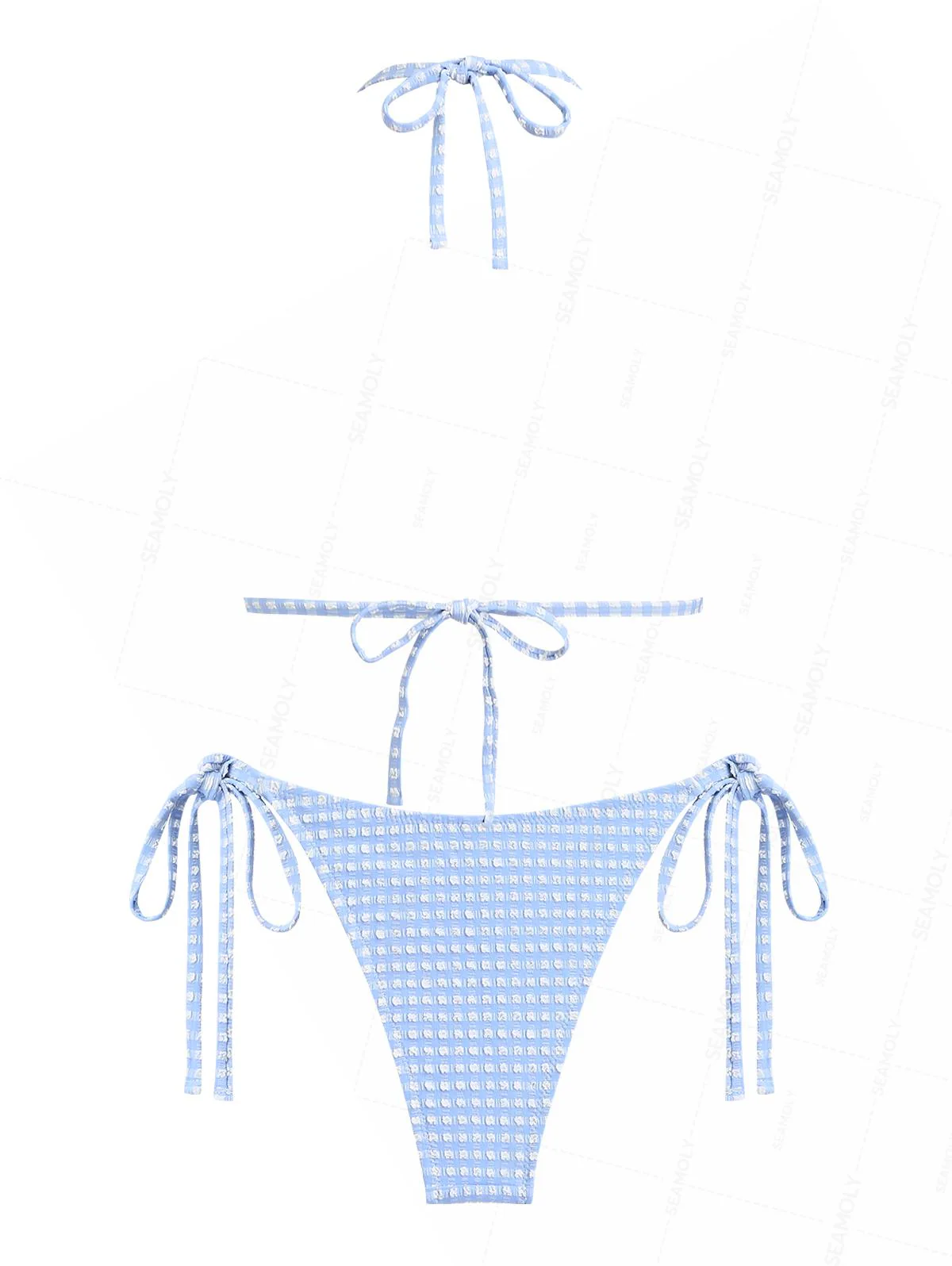 Seamolly Bikini-Set mit Vichy-Karo, strukturierter Spitze, Schleife, Neckholder, Dreiecksbindemöglichkeiten und seitlichen Bändern - Image 7