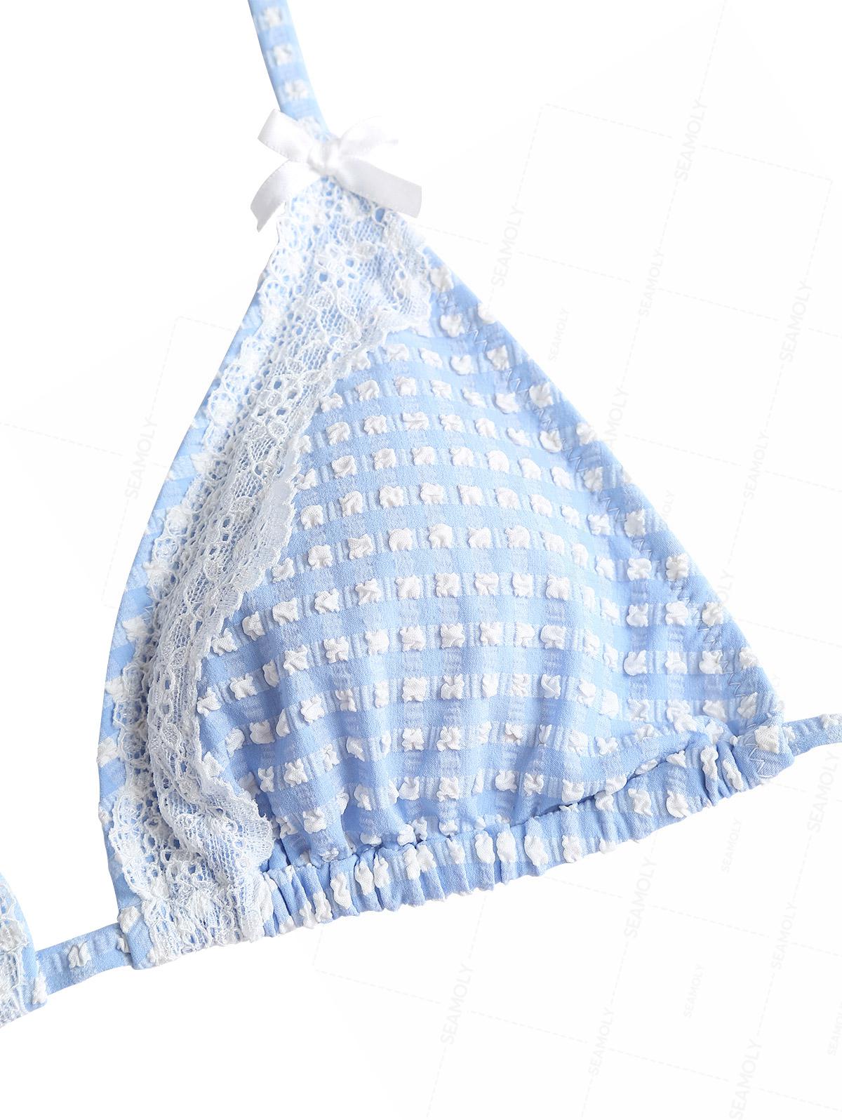 Seamolly Bikini-Set mit Vichy-Karo, strukturierter Spitze, Schleife, Neckholder, Dreiecksbindemöglichkeiten und seitlichen Bändern - Image 8