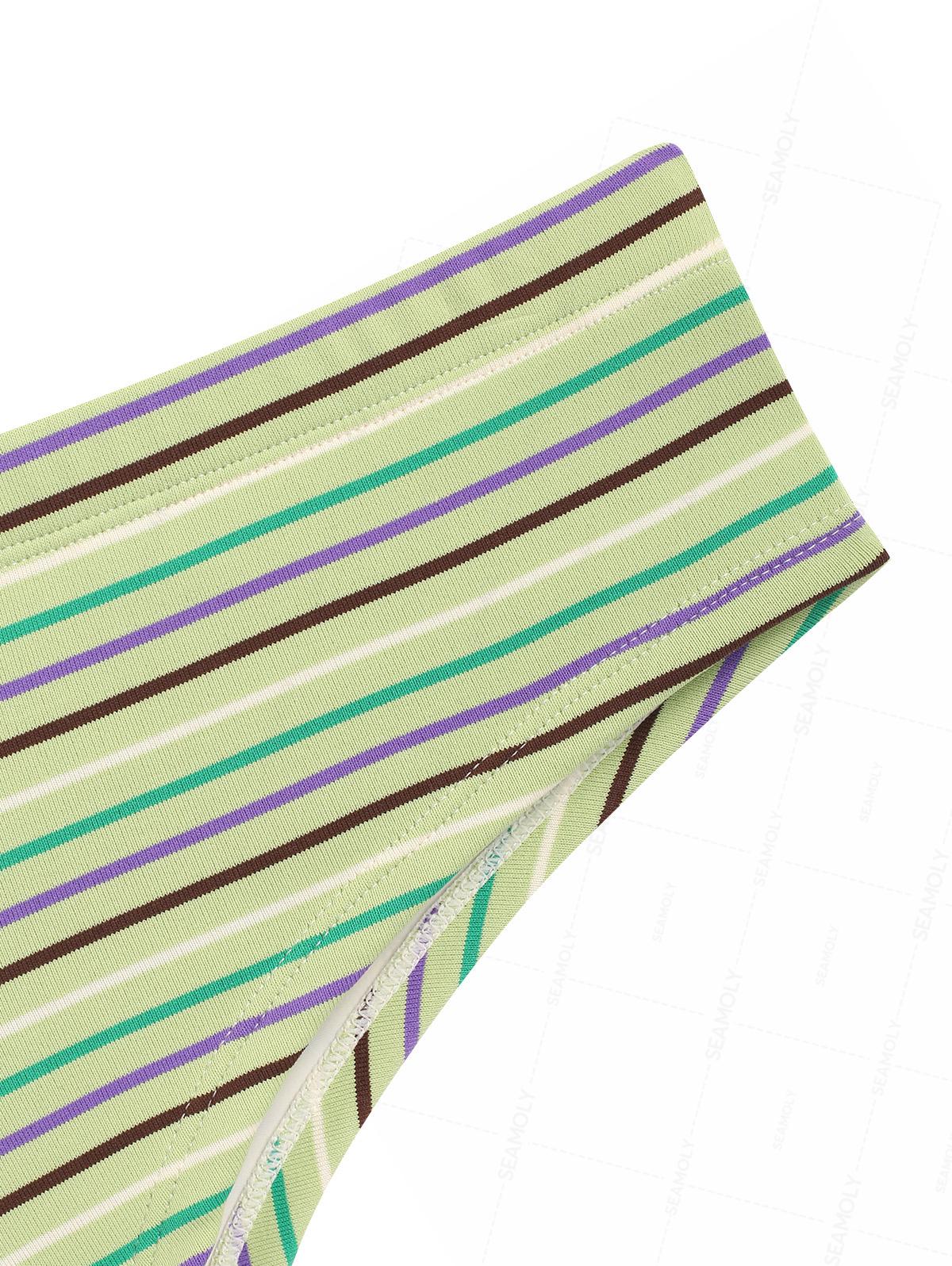 Seamolly Knit Striped Bowknot Bikini Bottom Cheeky Swim Boyshorts - Image 3