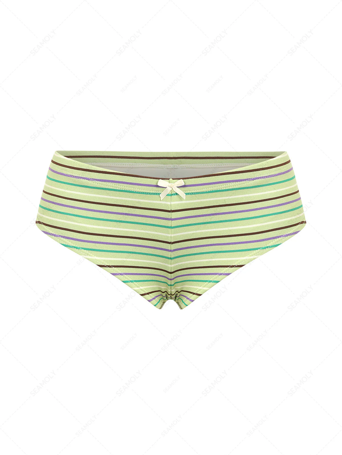Seamolly Knit Striped Bowknot Bikini Bottom Cheeky Swim Boyshorts