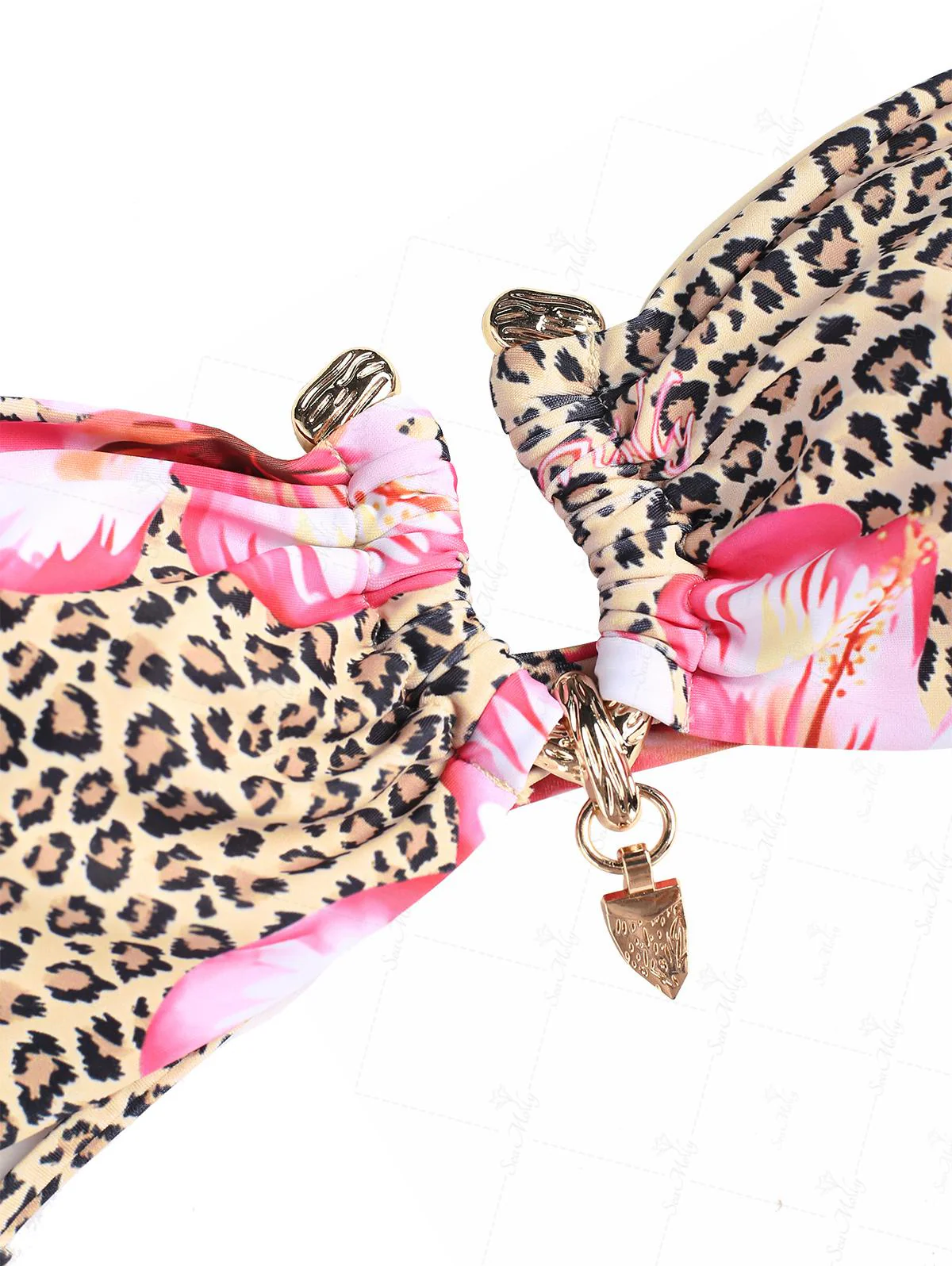 Seamolly Leopard Hawaii Style Floral Print Bandeau Top & Cheeky Brazilian Bikini Set - Image 11