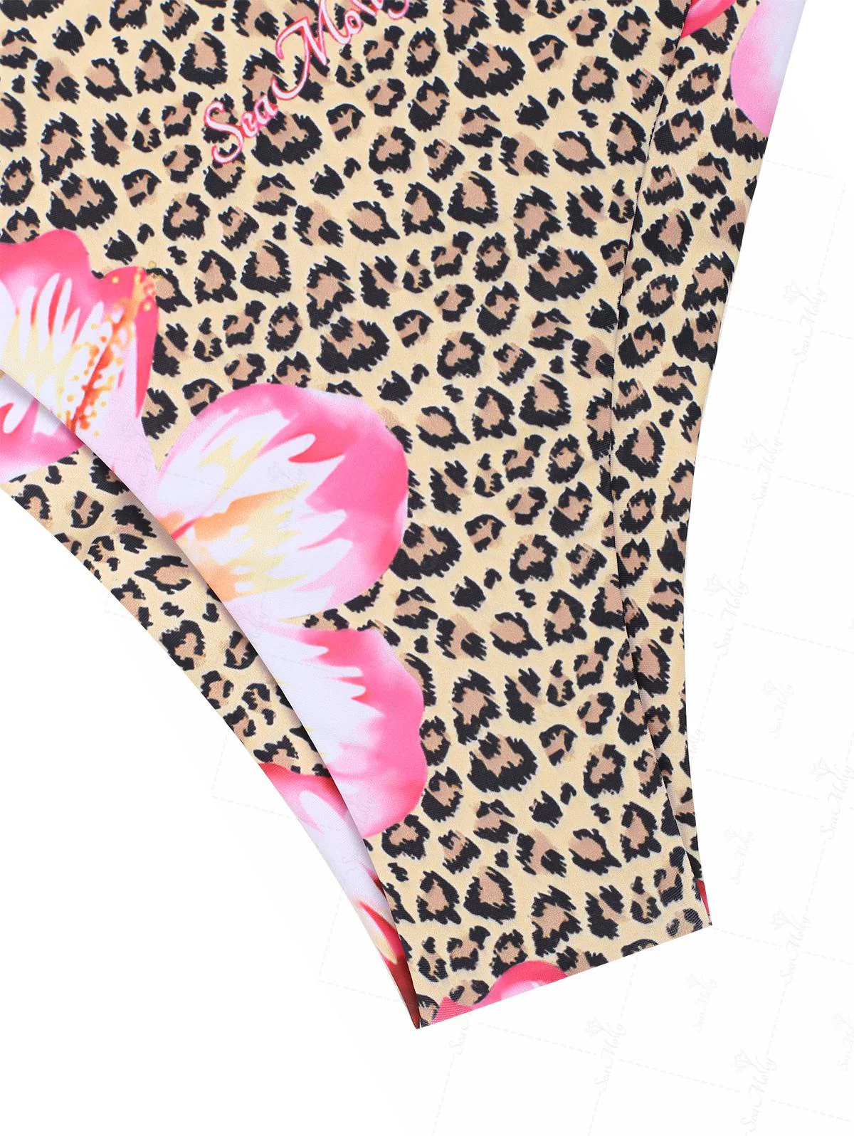 Seamolly Leopard Hawaii Style Floral Print Bandeau Top & Cheeky Brazilian Bikini Set - Image 13