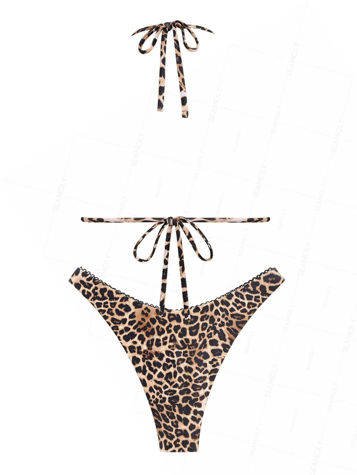 Seamolly Leoparden-Spitzenbesatz, Schleife, Dekor, Neckholder-Dreieck, freches Bikini-Set - Image 11