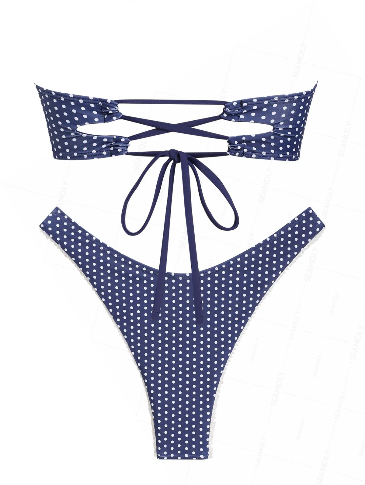Seamolly Bandeau-Bikini-Set mit Polka Dots und Schleife, gerüscht, Schnürung am Rücken - Image 12