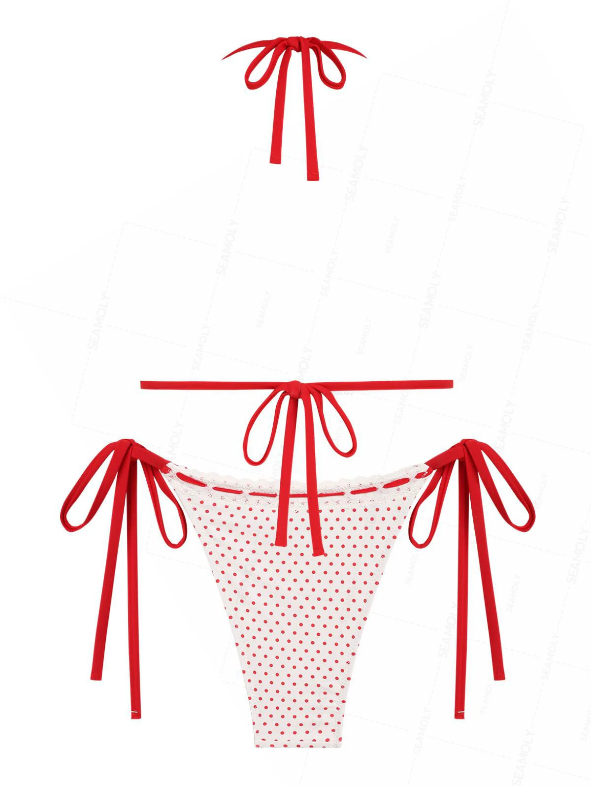 Seamolly 3-teiliges Bikini-Set mit Polka-Dots, Spitze, Schleife und Triangel-Ausschnitt - Image 9