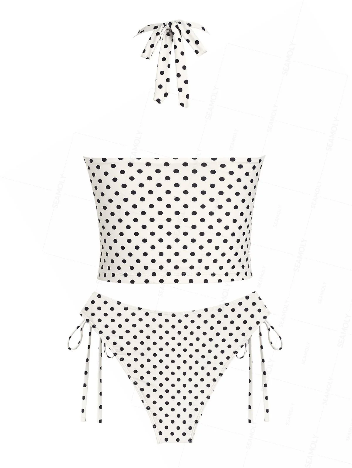 Seamolly Retro Pin-Up Vintage Polka Dot Print Tankini-Set mit tiefem Ausschnitt und Neckholder-Schnürung - Image 11