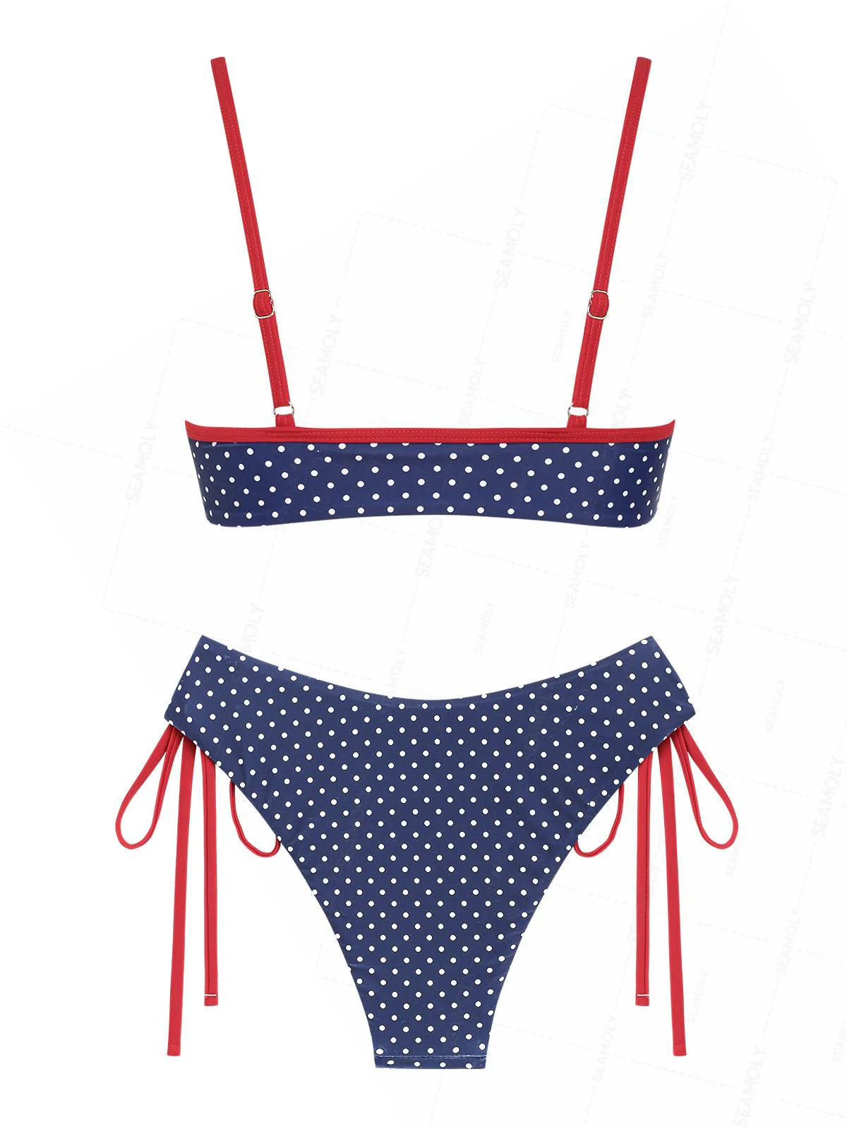 Seamolly 3-teiliges Bikini-Set mit Polka-Dot-Print, frechem O-Ring und kurzen Shorts für den 4. Juli - Image 3