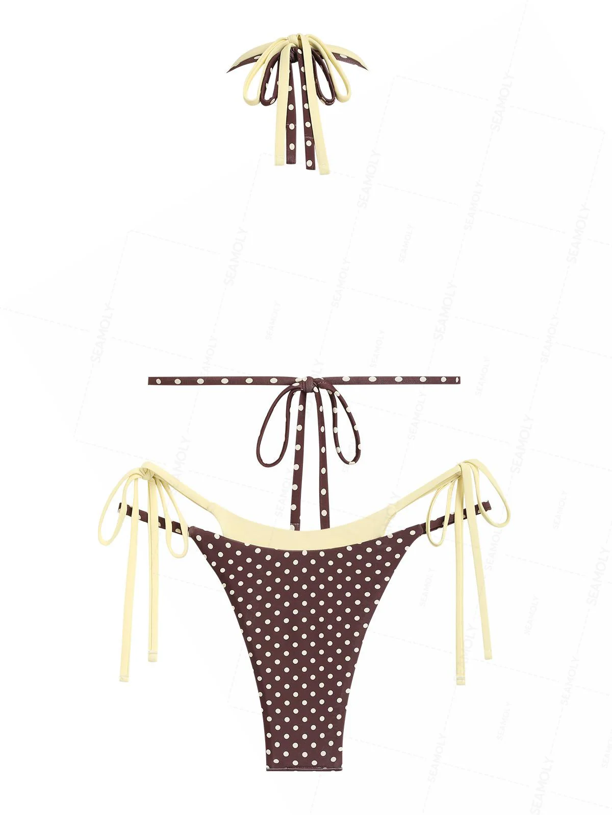 Seamolly Contrast Color Polka Dot Print Tie Side Double Layer Bikini Set - Image 2