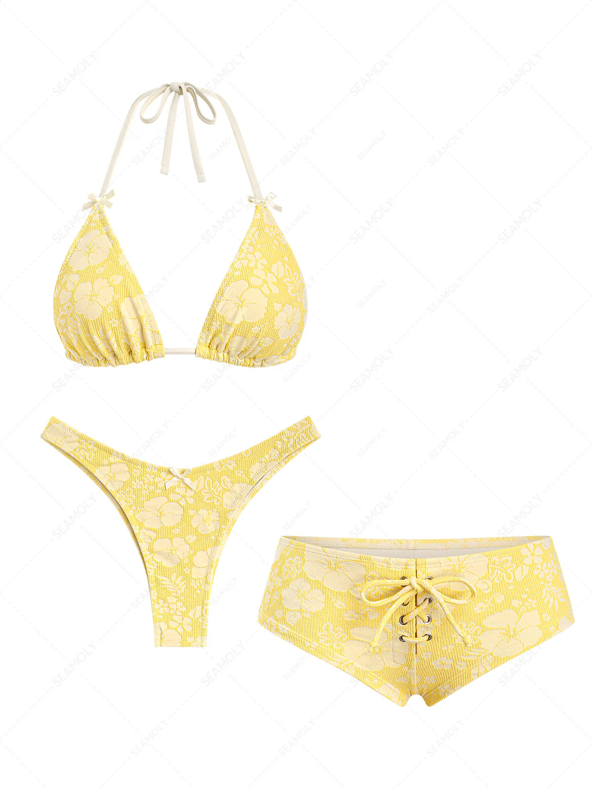 Seamolly 3-teiliges Bikini-Set aus recyceltem Jacquard-Stoff mit Schleife, Dreiecksmuster und frechem Schnitt. - Image 2
