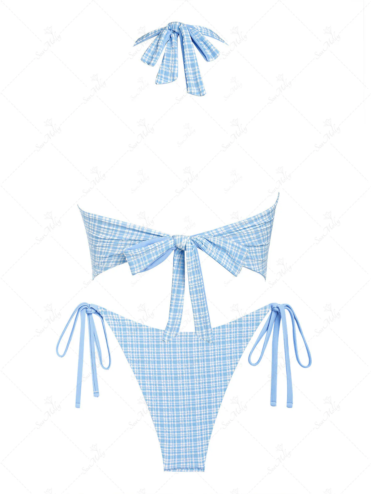Seamolly 3 Piece Retro Pin-Up Vintage Gingham Halter Cheeky Boyshort Tankini Set - Image 12