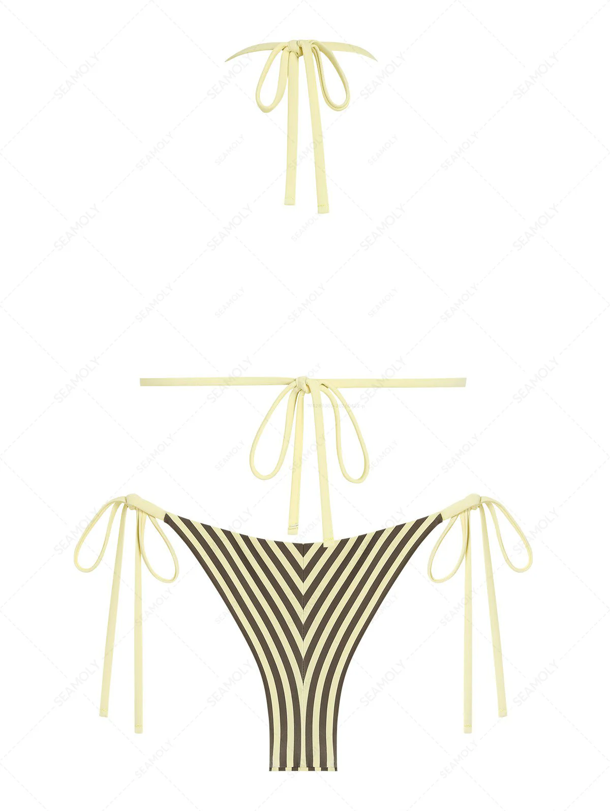 Seamolly 3-teiliges gestreiftes Triangel-Bikini-Set mit Schleife und frechem Schnitt - Image 3