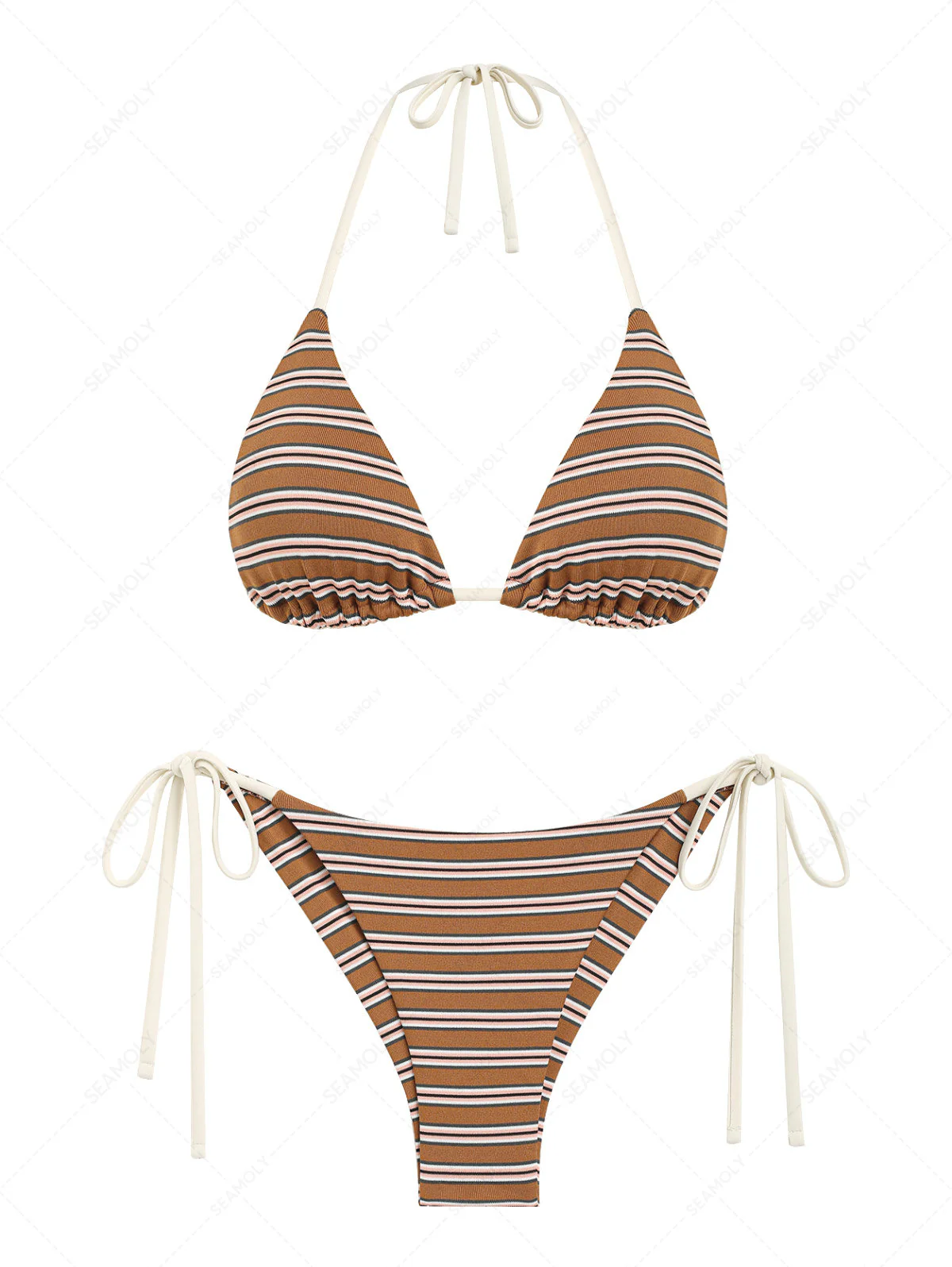 Seamolly Bikini-Set mit Streifen, Neckholder-Triangel-Top und frechem brasilianischem Höschen