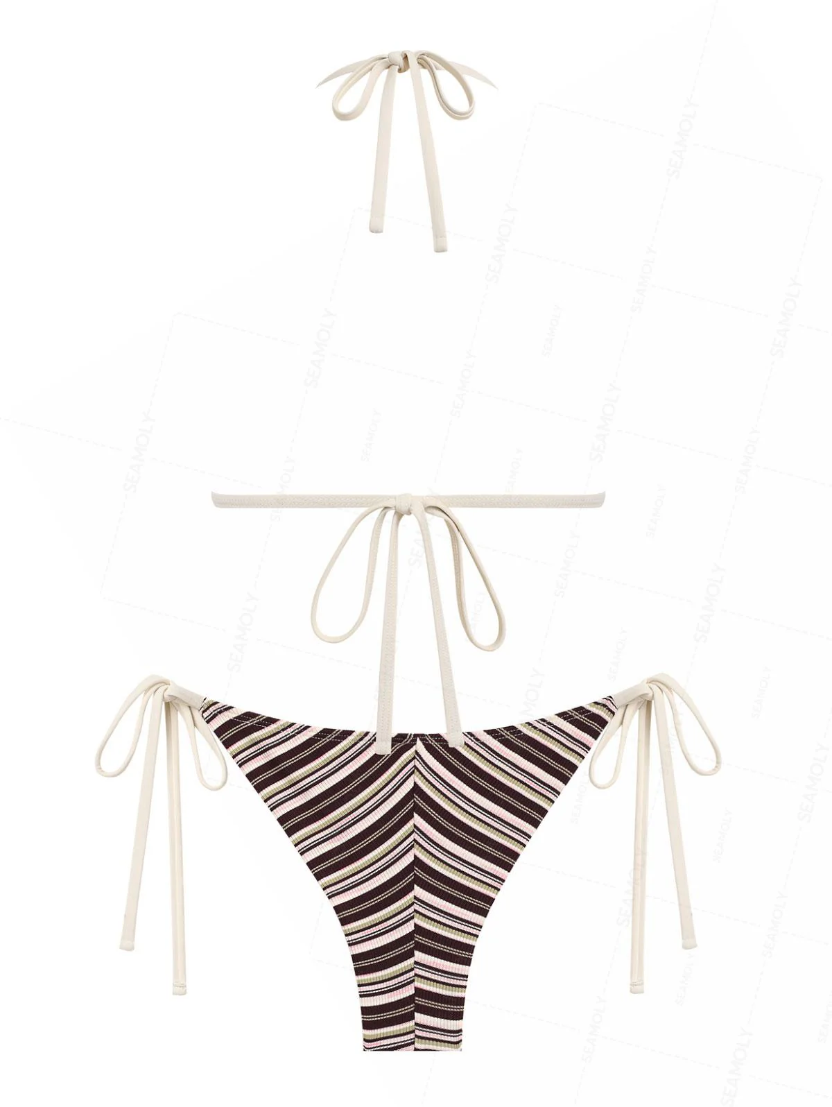 Seamolly Bikini-Set mit Streifen, Dreieck-Push-Up-Oberteil und frechem brasilianischem Höschen - Image 2