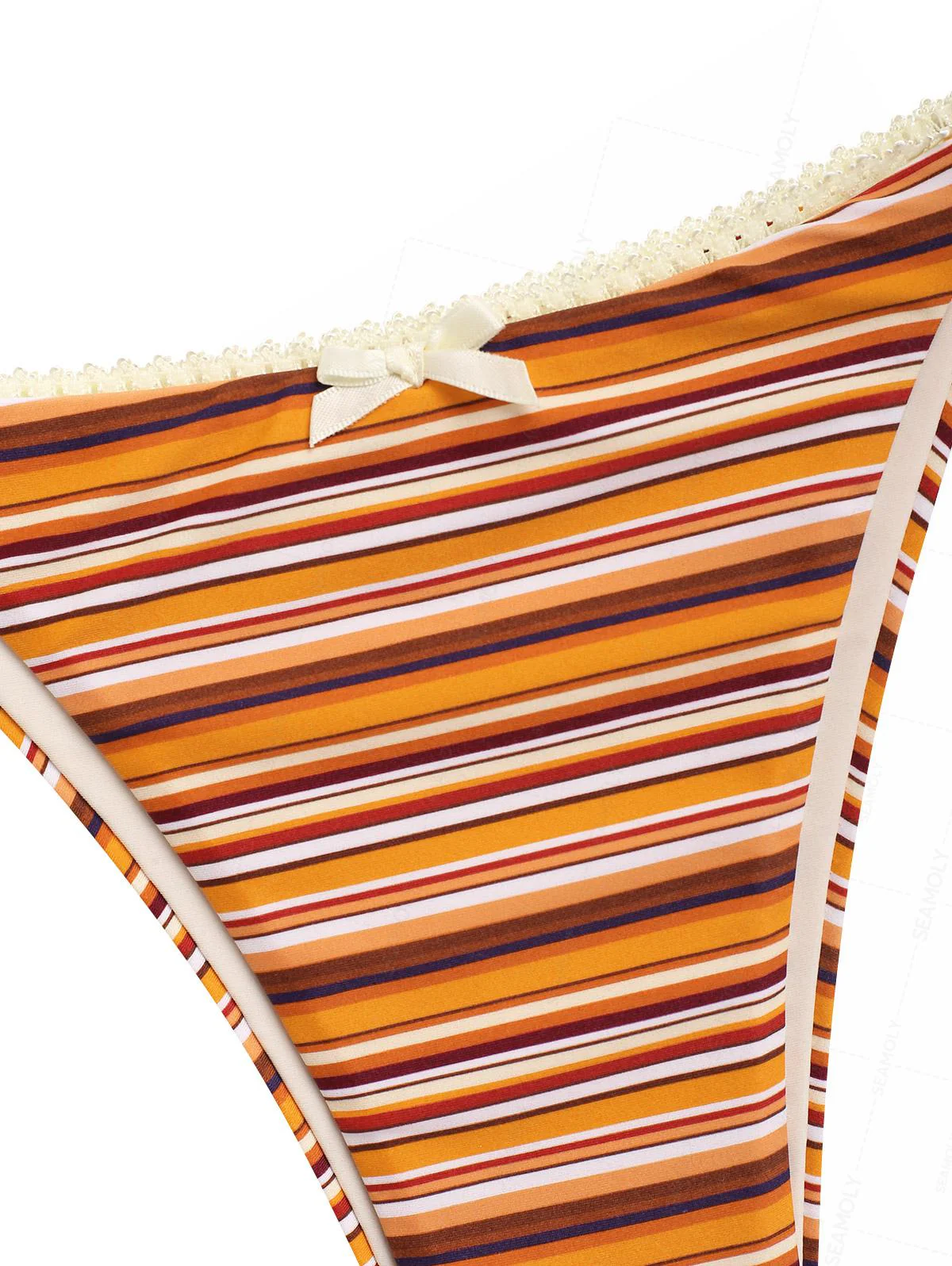 Seamolly 3-teiliges gestreiftes Bikini-Set mit Spitze, Schleife, Dreiecksausschnitt und taillierten Shorts - Image 7