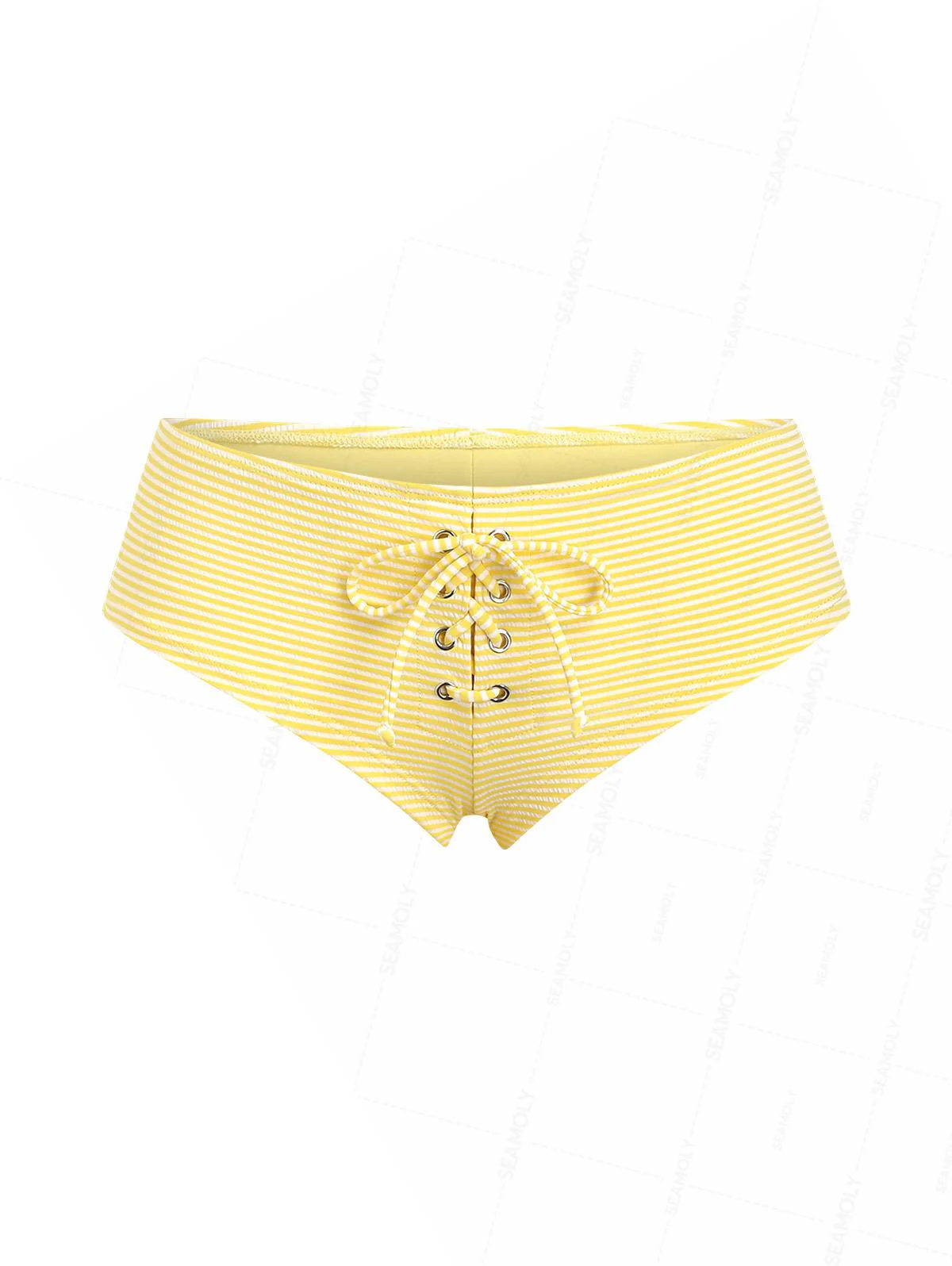 Seamolly Gestreifte Bikinihose mit Ösen und Schnürung, freche Badeshorts