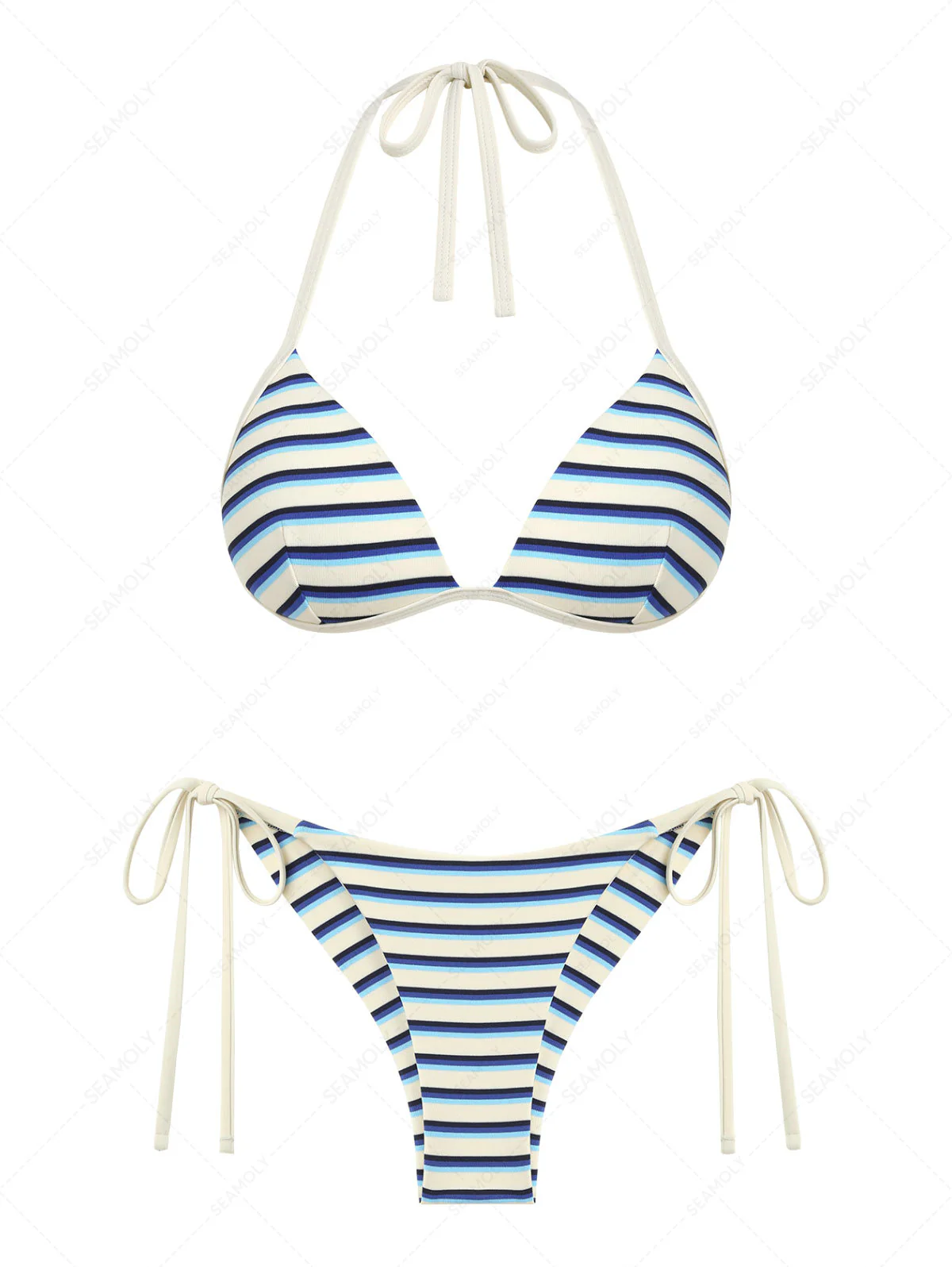 Seamolly Bikini-Set mit Streifen, Dreieck-Push-Up-Oberteil und frechem brasilianischem Höschen