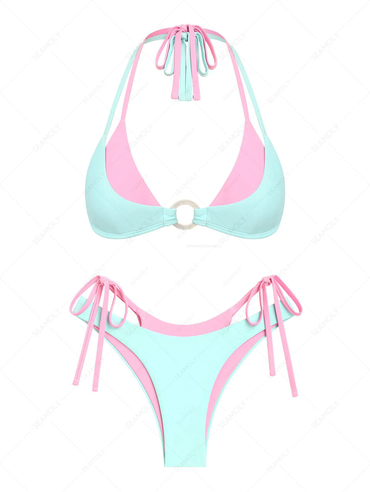 Seamolly 3-teiliger Badeanzug – Colorblock-Bikini-Set mit zweifarbigem O-Ring-Detail und passendem Überwurfrock - Image 2