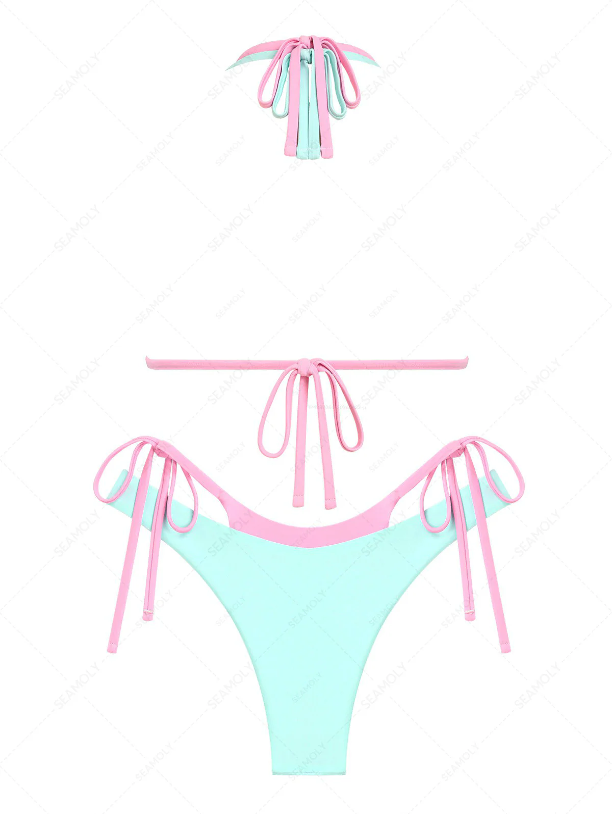 Seamolly 3-teiliger Badeanzug – Colorblock-Bikini-Set mit zweifarbigem O-Ring-Detail und passendem Überwurfrock - Image 3