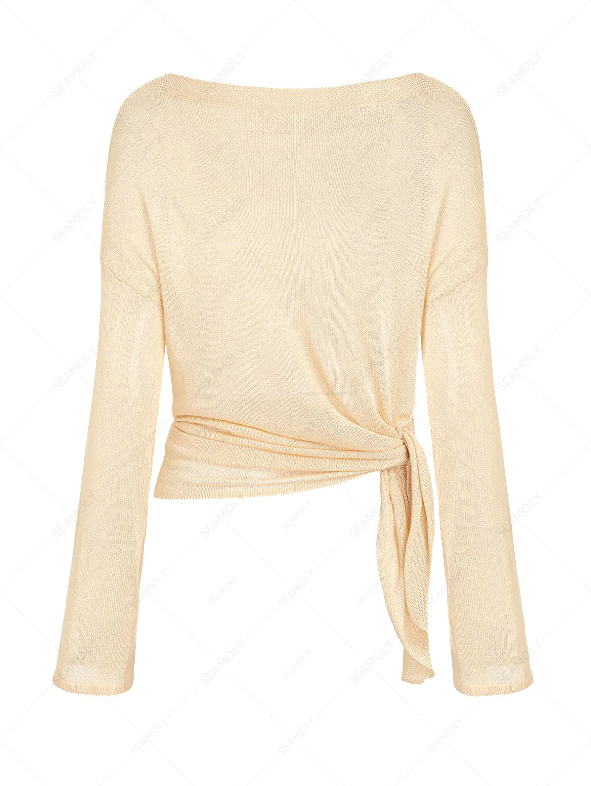 Einfarbiges, seitlich geschlitztes, langärmliges Pullover-Strandoberteil - Image 3
