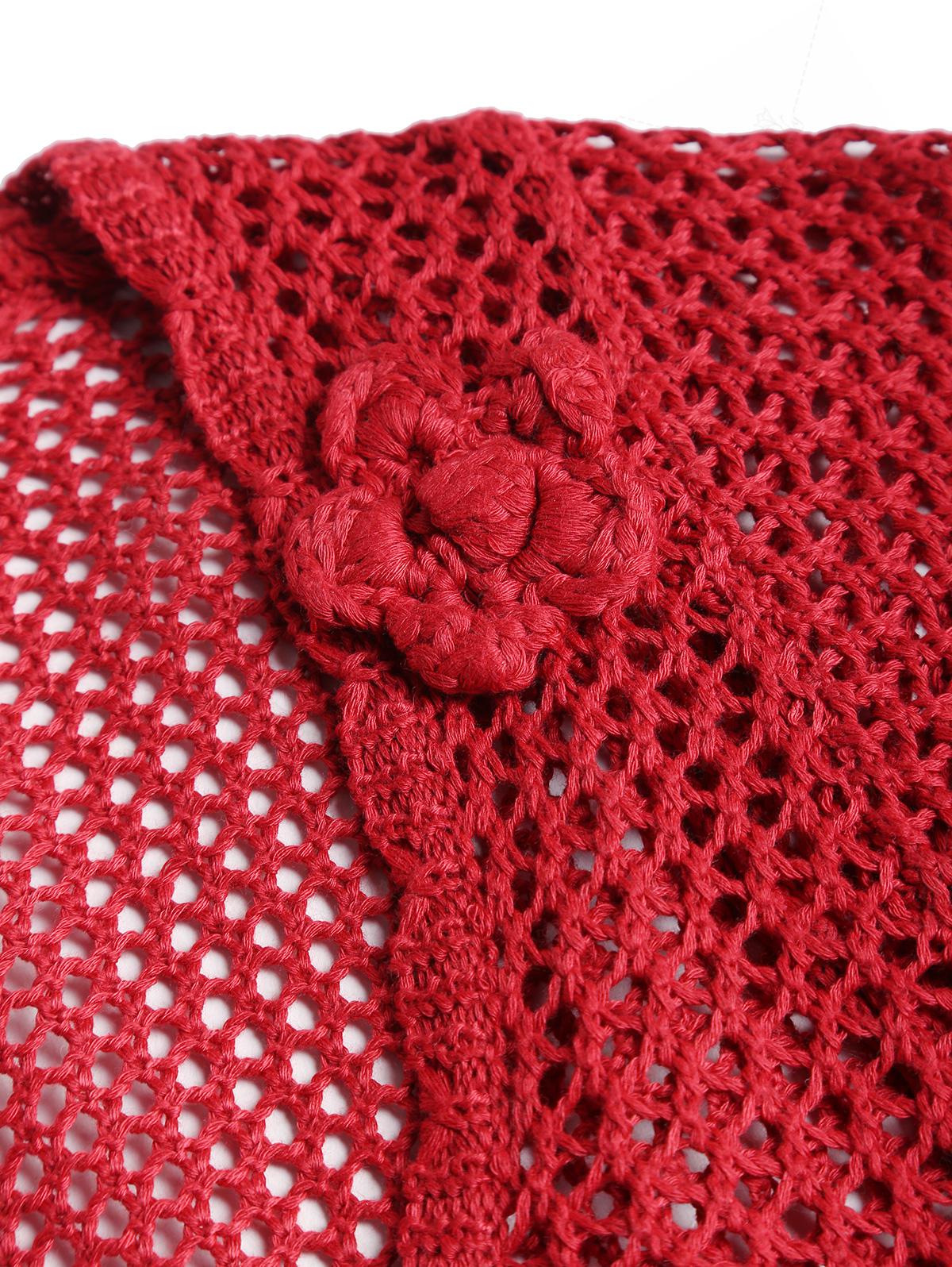 Rotes Häkeltop mit durchbrochener, gewellter Vorderseite und Schlitz zum Binden, Strand-Überwurf - Image 4