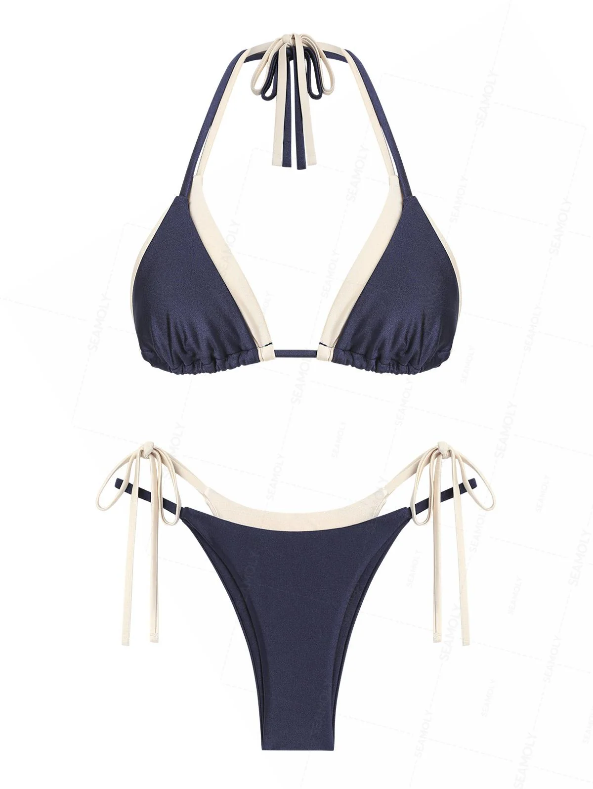 Seamolly Colorblock Two Tone Tie Side Double Layer Bikini Set